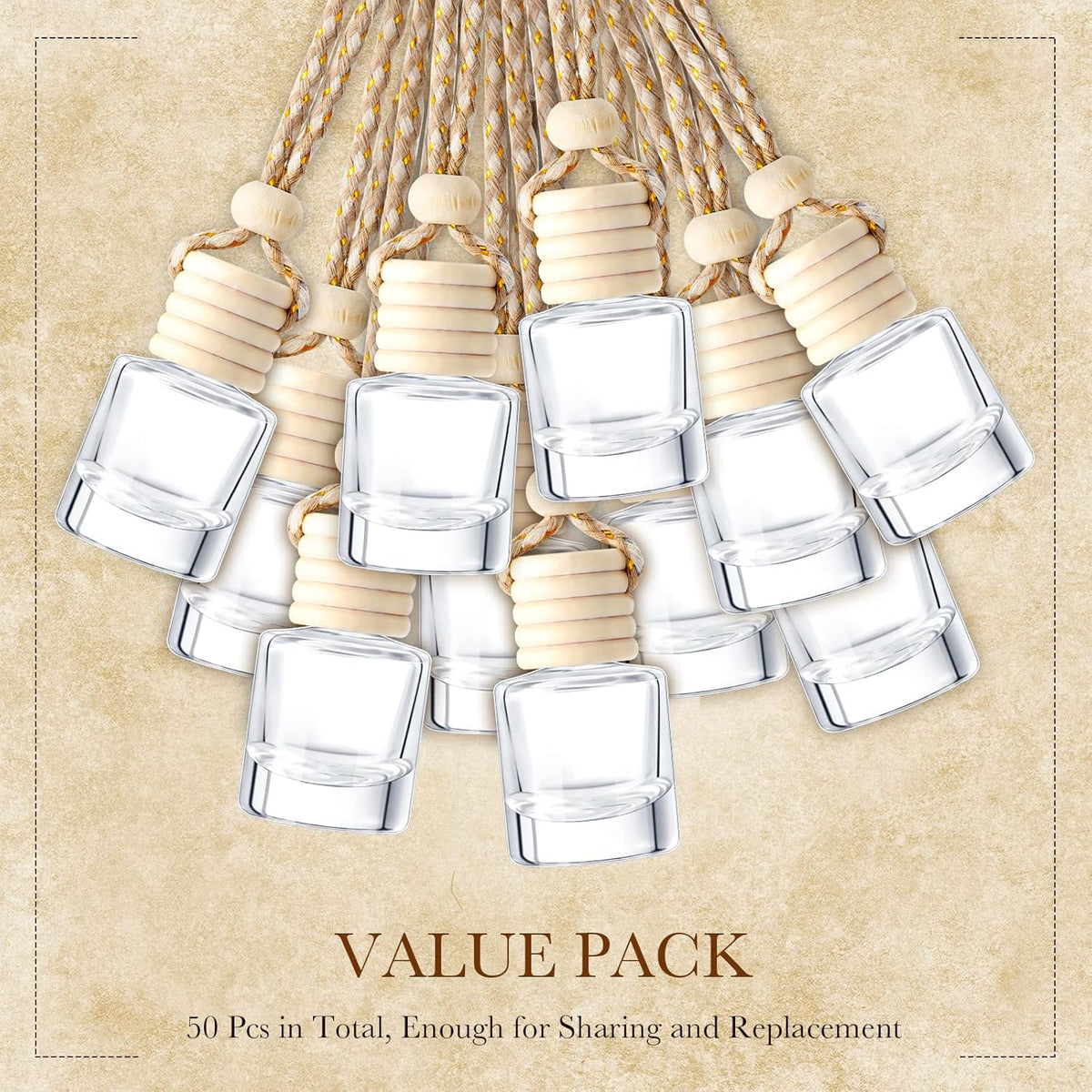 BBTO 50 Pcs Hanging Car Air Freshener Car Diffuser Bottles Empty Glass Perfume Bottle Freshener