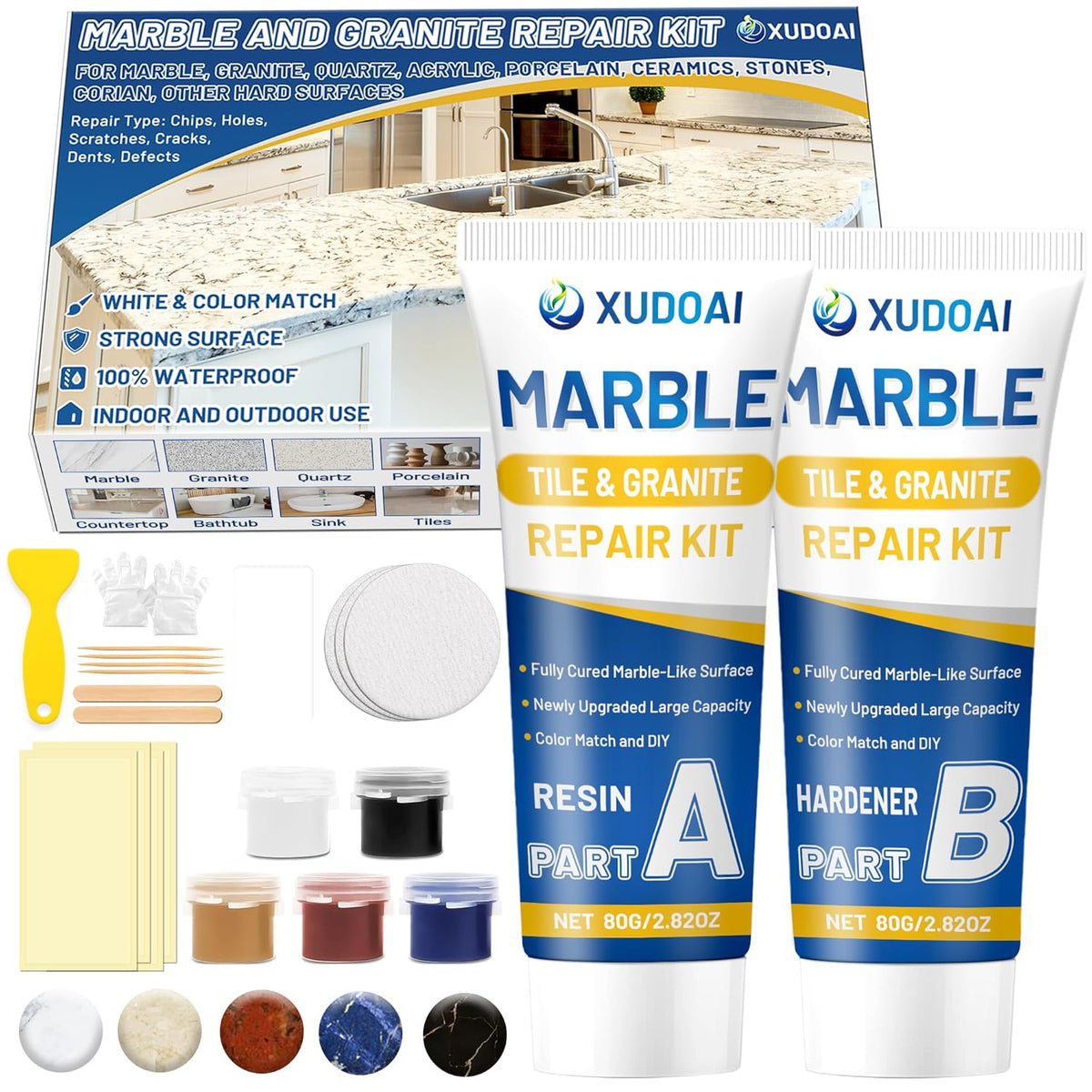 Marble and Granite Repair Kit (Color Match), 160g/5.64oz Quartz Countertop Repair Kit for Chips