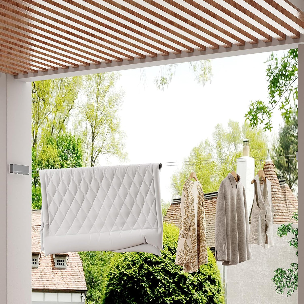 Retractable Clothesline Indoor, Non-Sagging Clothes line retracting Outdoor, Heavy Duty Wall