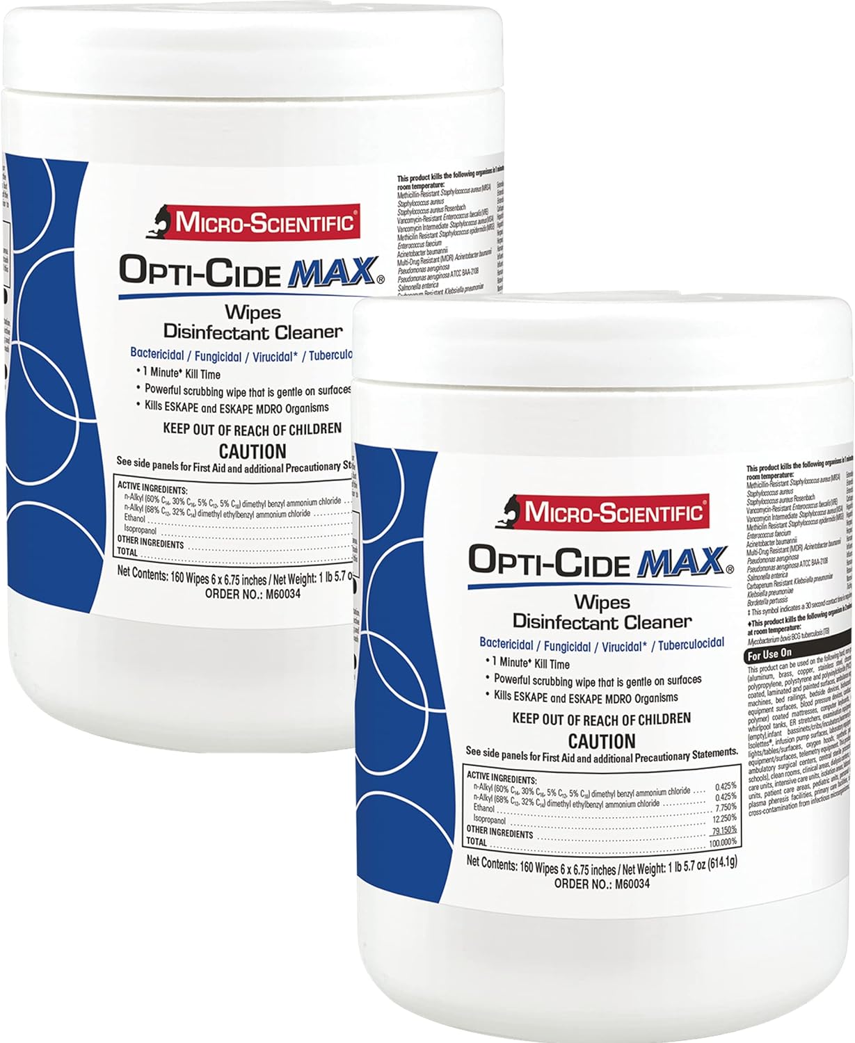 Micro-Scientific Opti-Cide Max Disinfecting Wipes (2 Pack) - 320 Wipes - Hospital Grade EPA