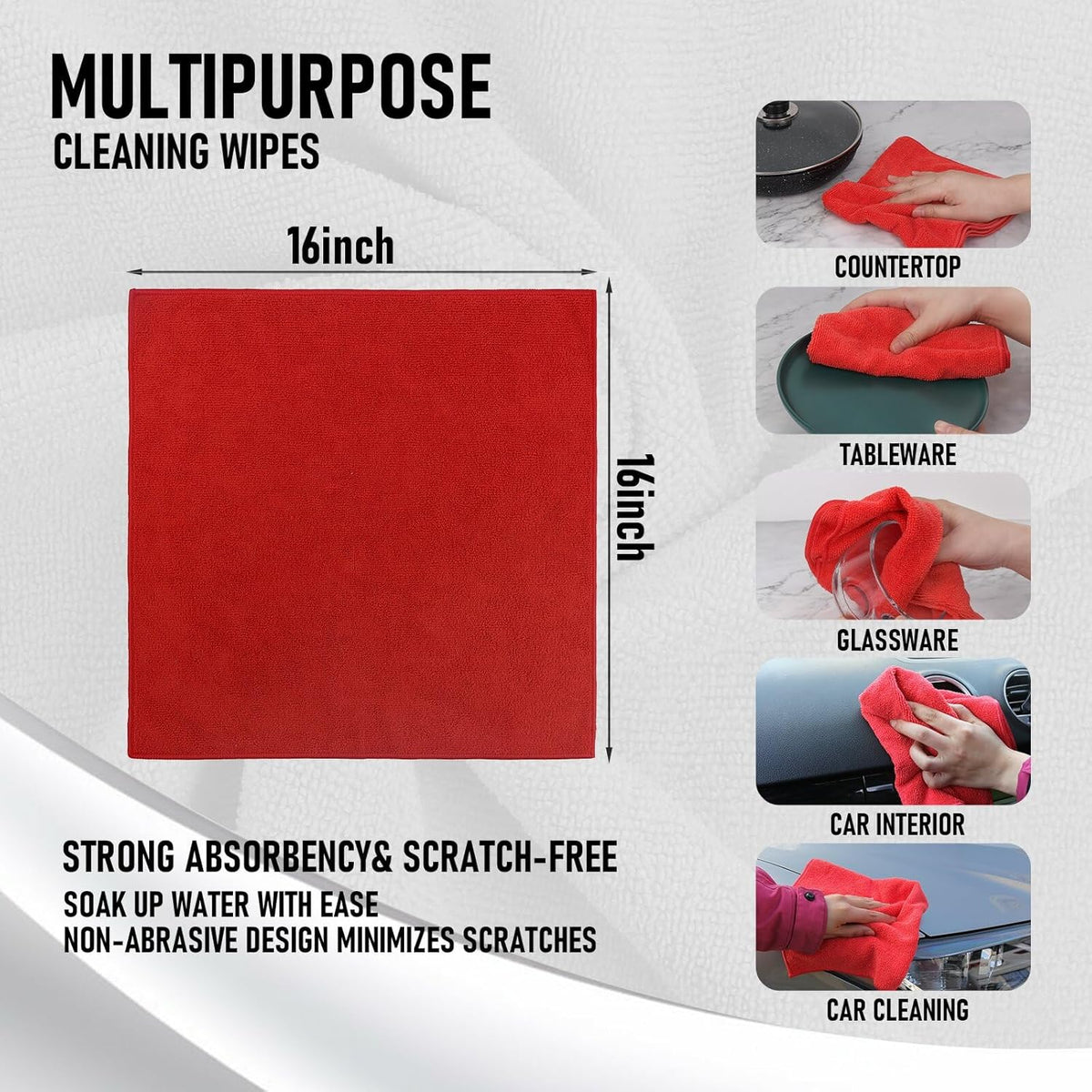 Tricol Clean Microfiber Cleaning Cloth, 16in*16in, 12 Pack Ultra-Thick Cleaning Rags, Super