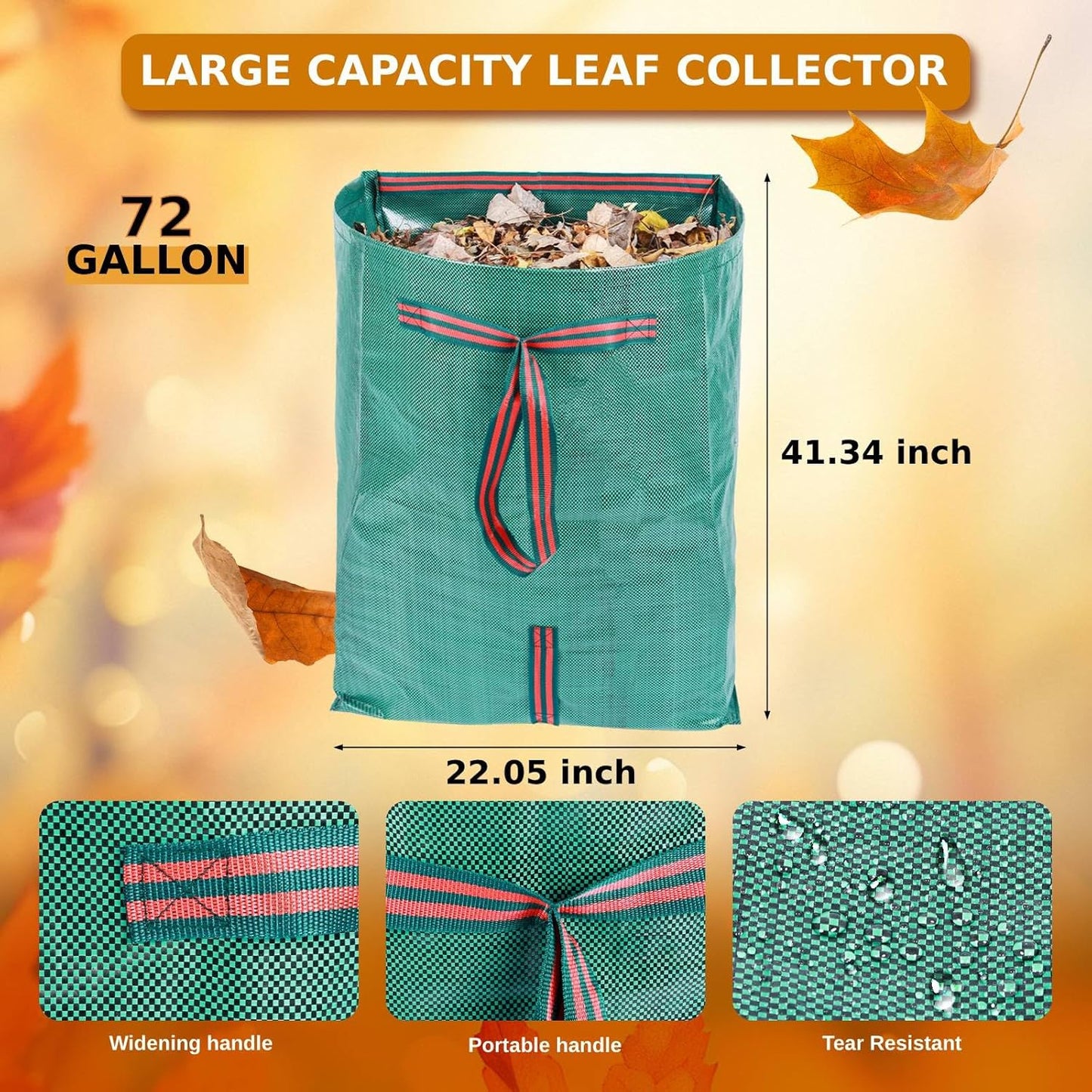 72 Gallon Leaf Collector,3-Pack Yard Waste Bags,Large Dustpan-Type Lawn and Leaf Bags, Leaf Bags
