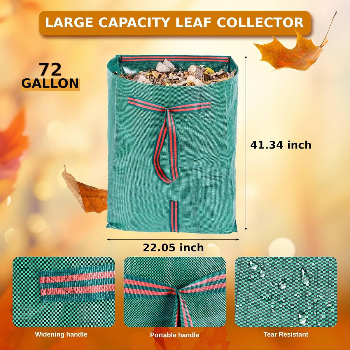 72 Gallon Leaf Collector,3-Pack Yard Waste Bags,Large Dustpan-Type Lawn and Leaf Bags, Leaf Bags