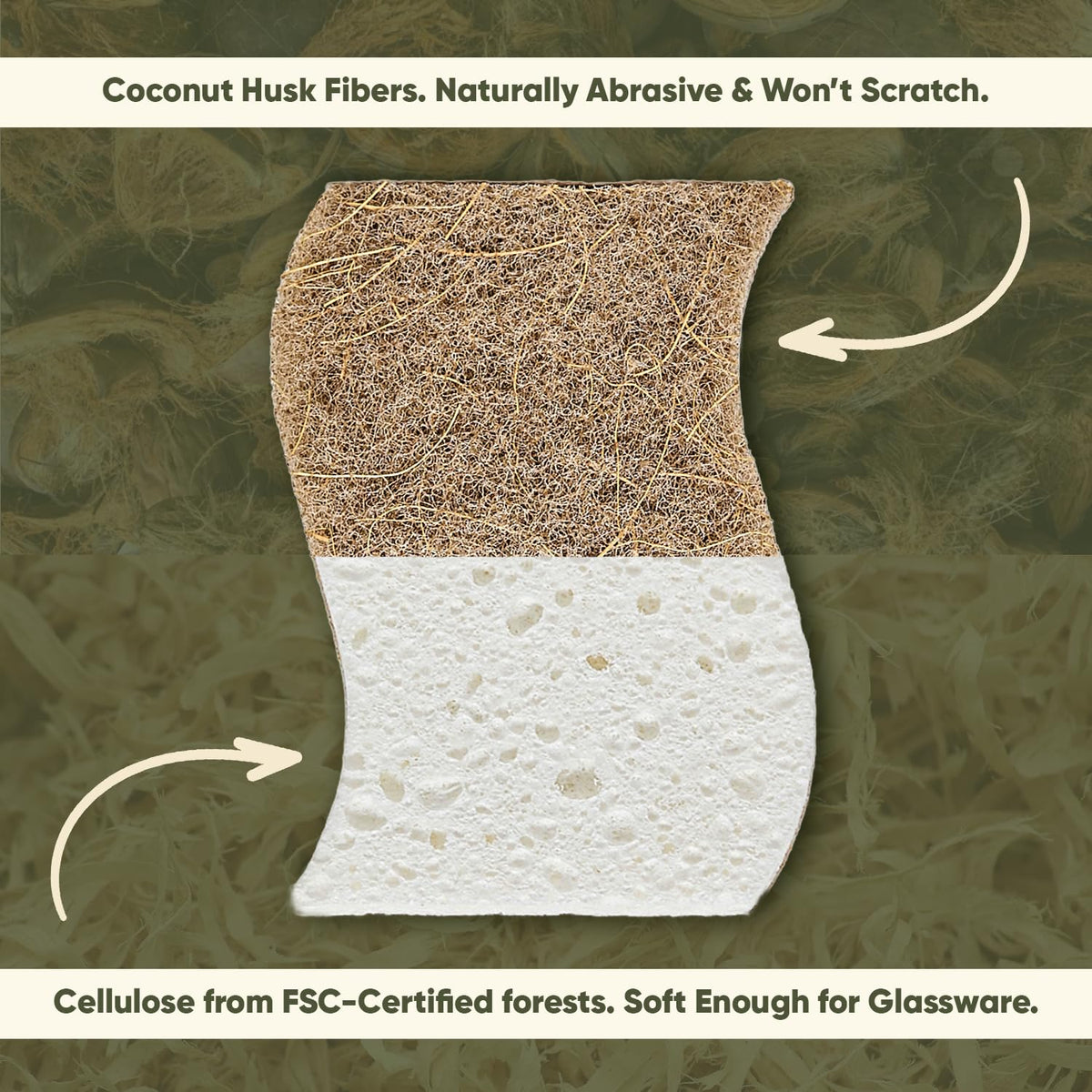 Plant-Based Kitchen Sponges (12 Pack) | USDA Biobased Certified | FSC & PETA Approved | Natural