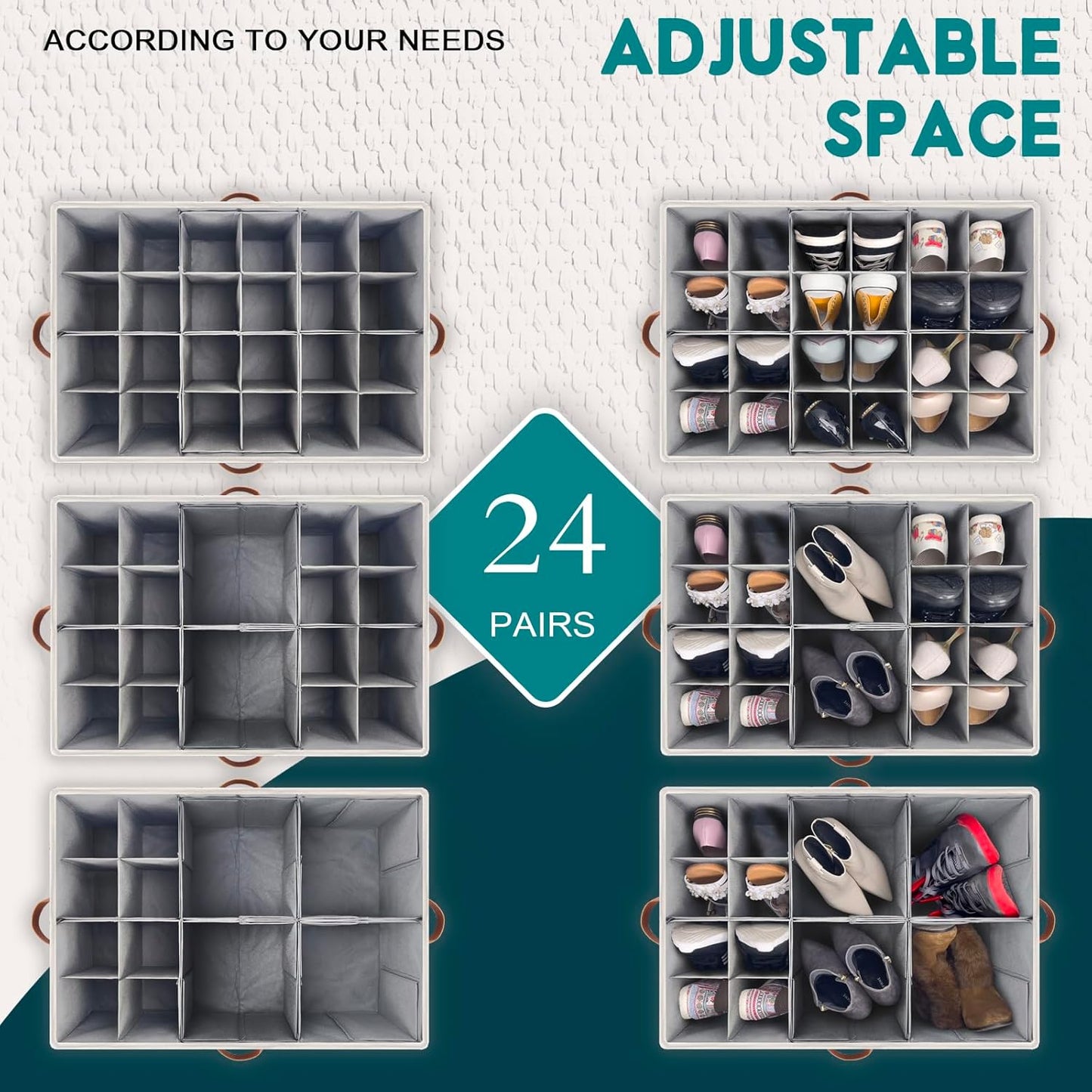 Shoe Organizer for Closet, Foldable Shoe Storage Bins with Clear Cover, Space Saving Shoes Holder