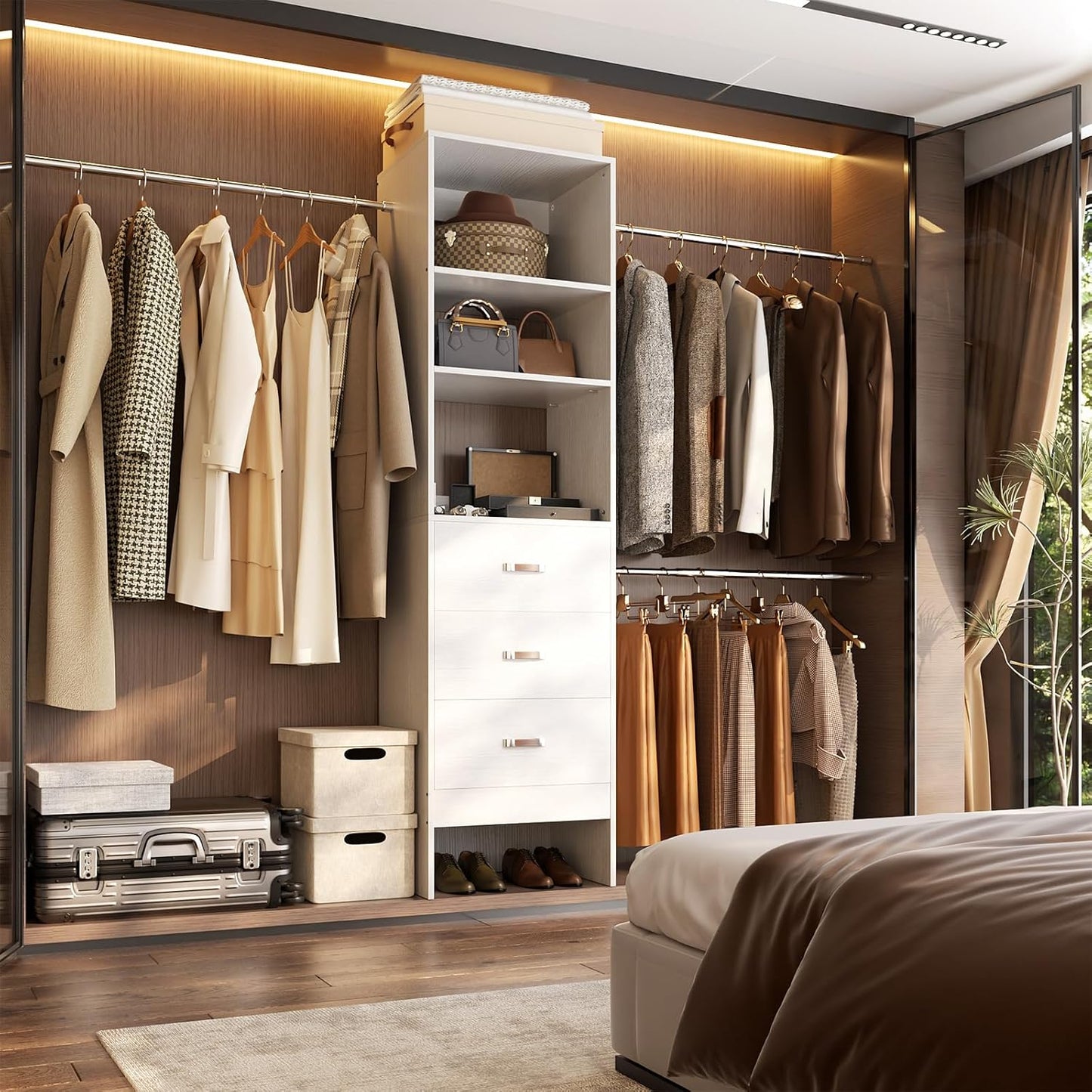 96'' Closet Organizer System with 3 Hanging Rods (Without 3 Storage Shelves), 8FT Closet Systems