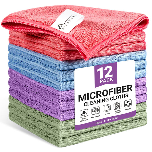 SIFANGKE Microfiber Cleaning Cloth, 12 Pack Assorted Color Cleaning Rags for Housekeeping, Colorful