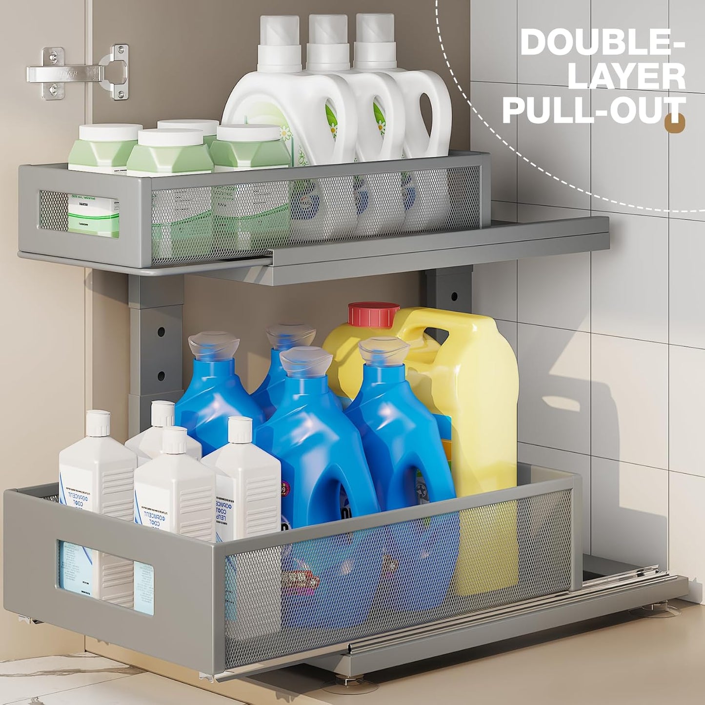2 Pack 15.74IN-Depth Under Sink Organizer With Next-Gen Ball-Bearing Slides,2-Tier Pull Out Cabinet