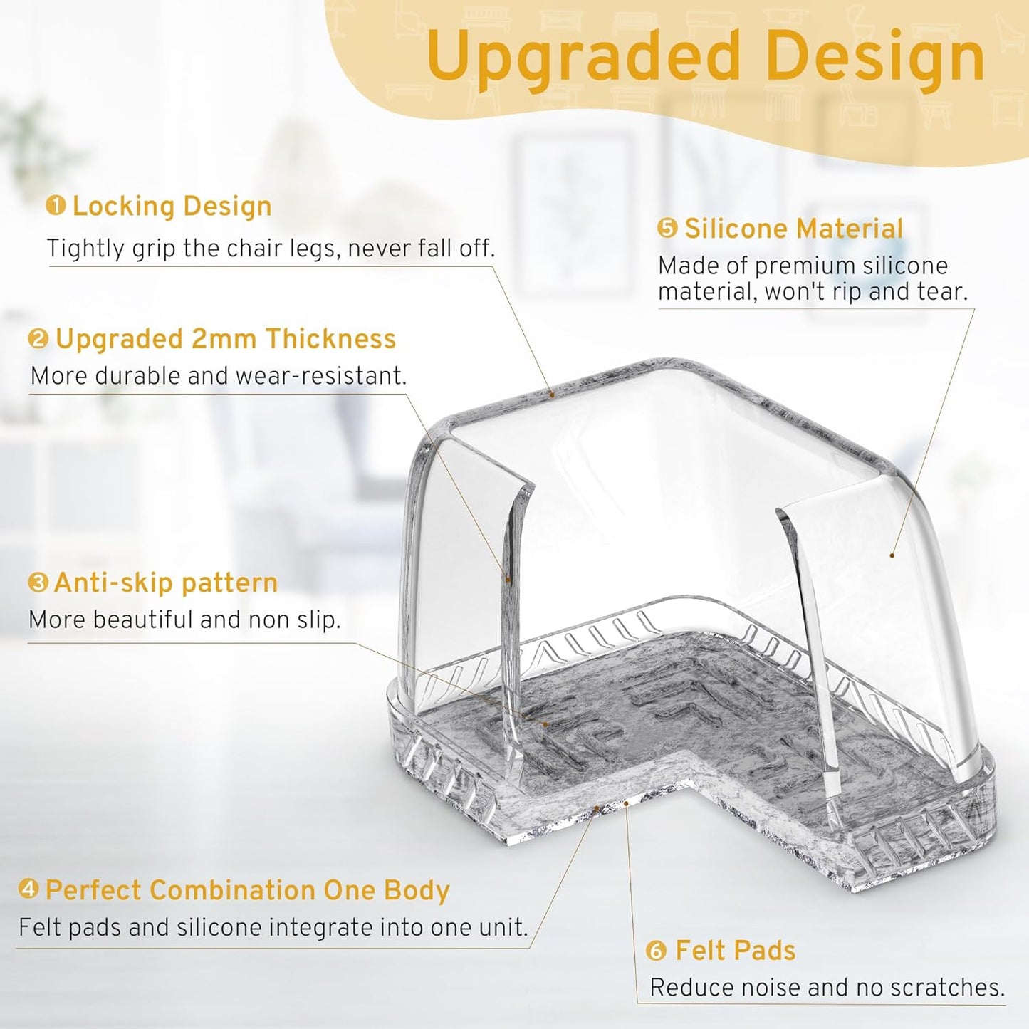 24PCS Rectangular Chair Leg Floor Protectors, Furniture Sliders, Non-Slip Felt Furniture Pads for