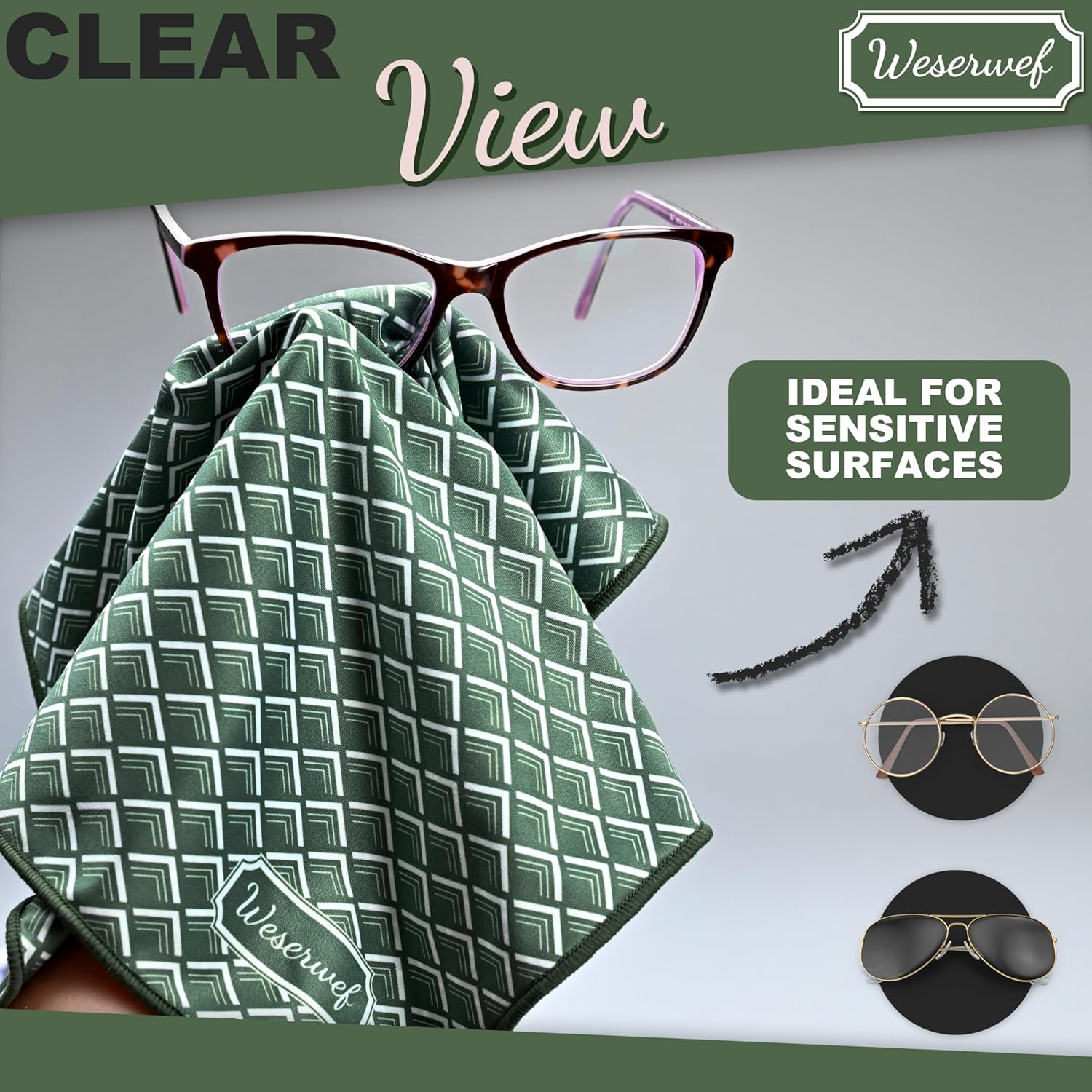 WESERWEF Design Microfiber Glasses Cleaning Cloth – Premium Cleaning Cloth for Eyeglasses, Screens