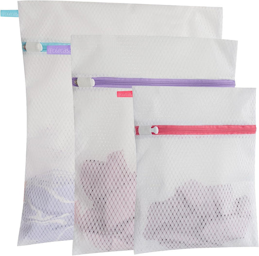 Polecasa 3Pcs Extra Durable 125g Diamond Mesh Laundry Bags with Sturdy Zipper for Delicates