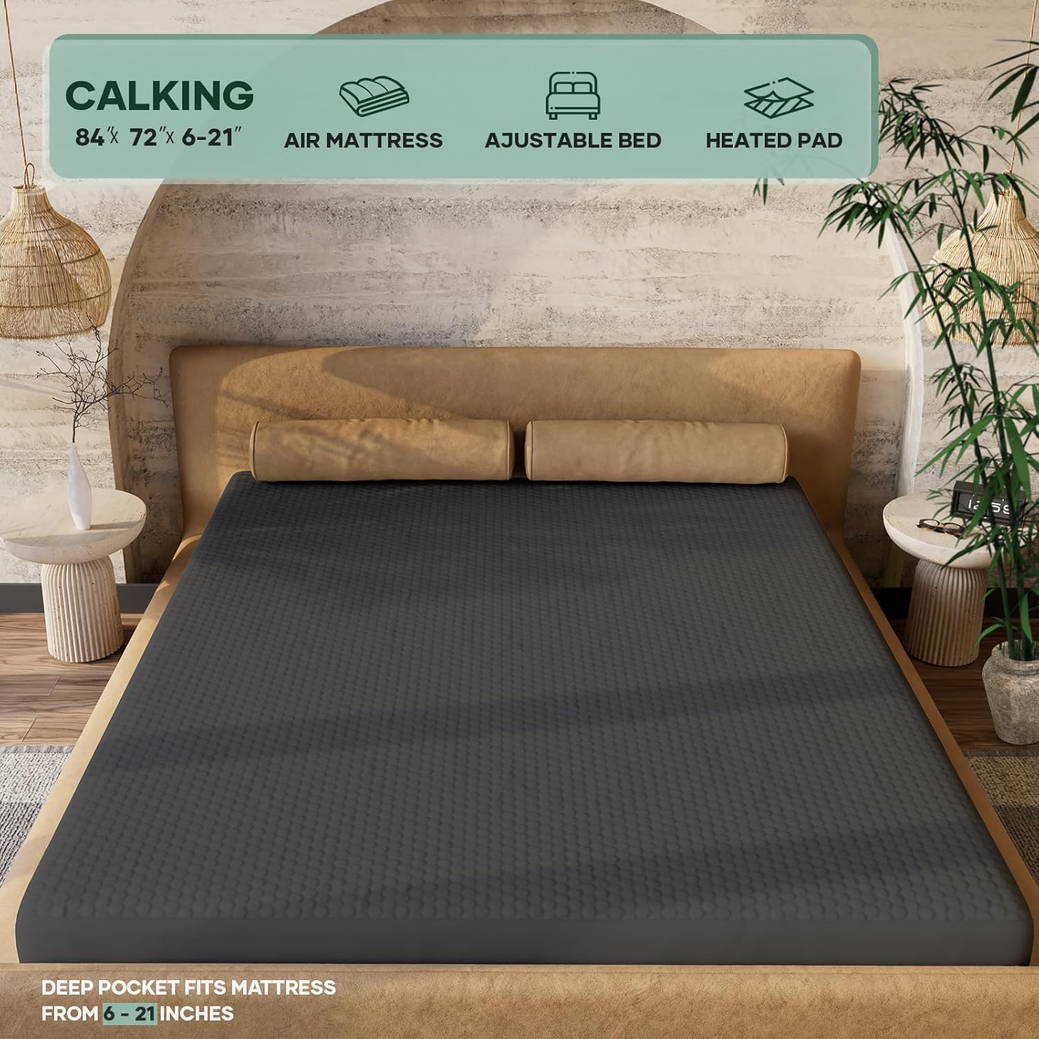 OhGeni 100% Waterproof Mattress Protector, California King-Gray Mattress Pad, Fits 6"-20"