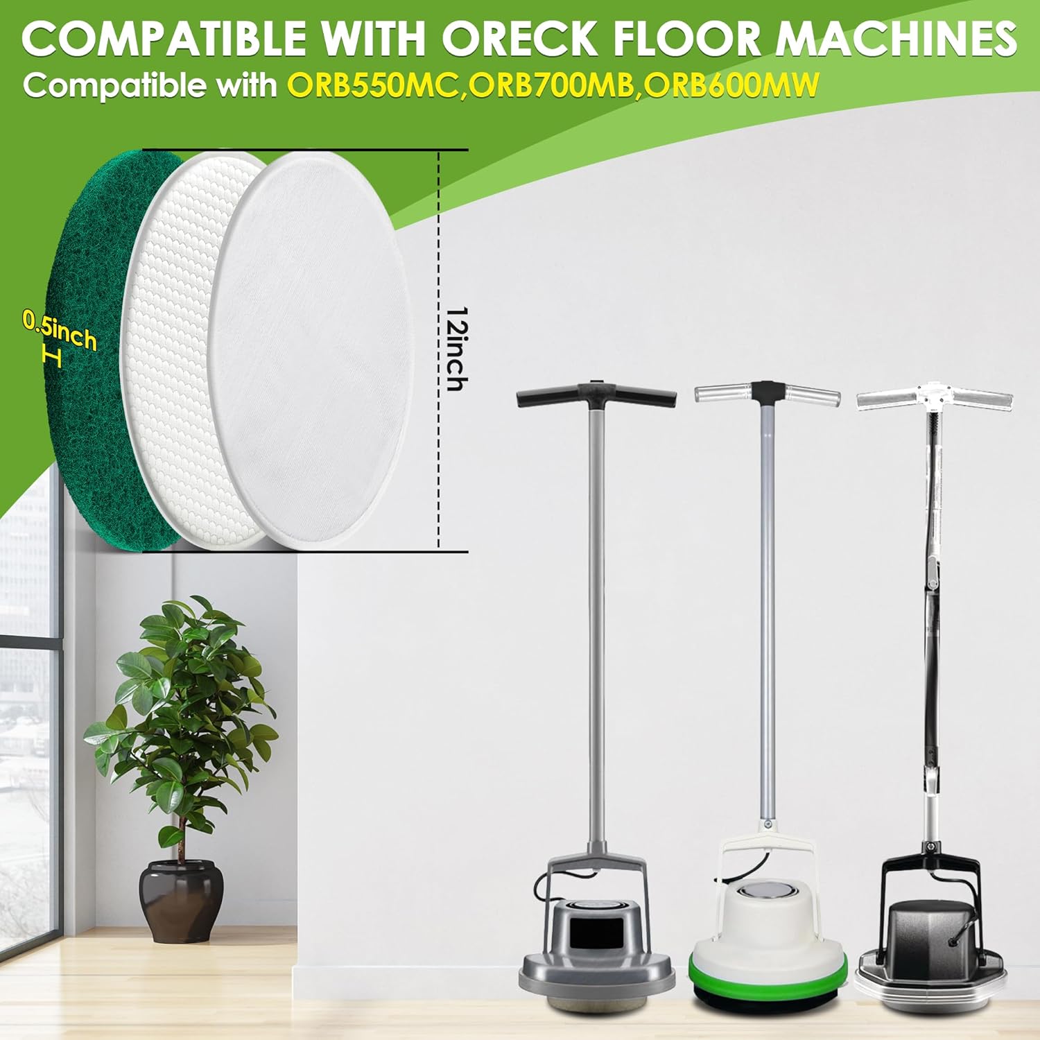 3 Pack 12" Floor Machine Pads Compatible with Oreck Commercial 550MC 437.056 Orbiter Scrubber