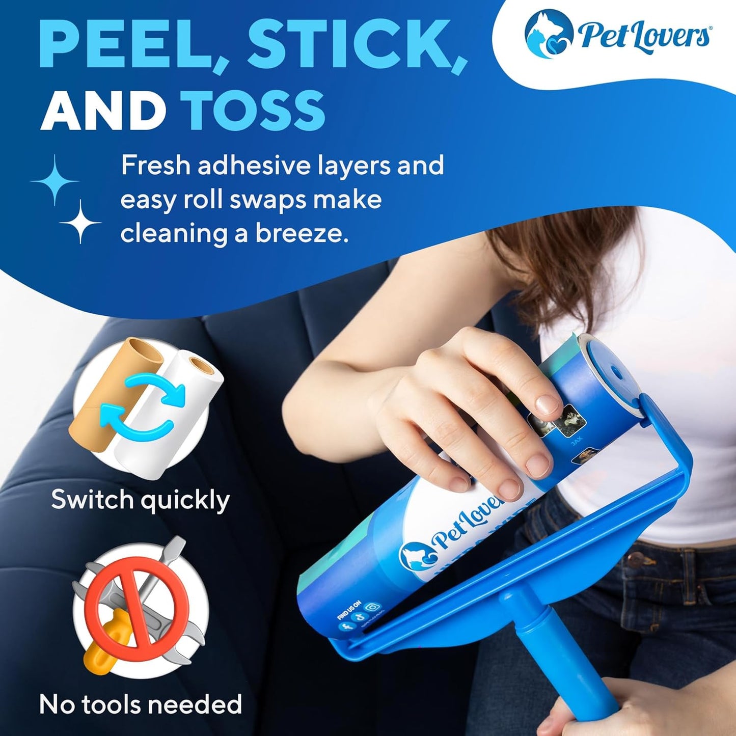 PetLovers Extra Sticky Floor Lint Roller 4 Pack of Refills Only - No Handles Included - 90 Sheets