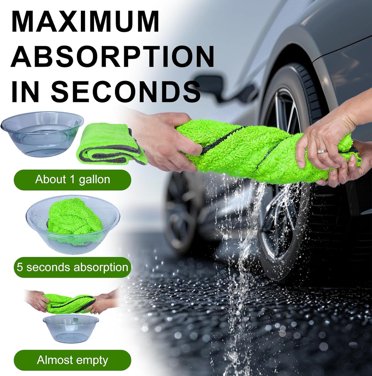 2 Pack XL Car Drying Towel – 1300GSM Ultra Absorbent Microfiber, 24"x36" Large Size, Twisted Loop