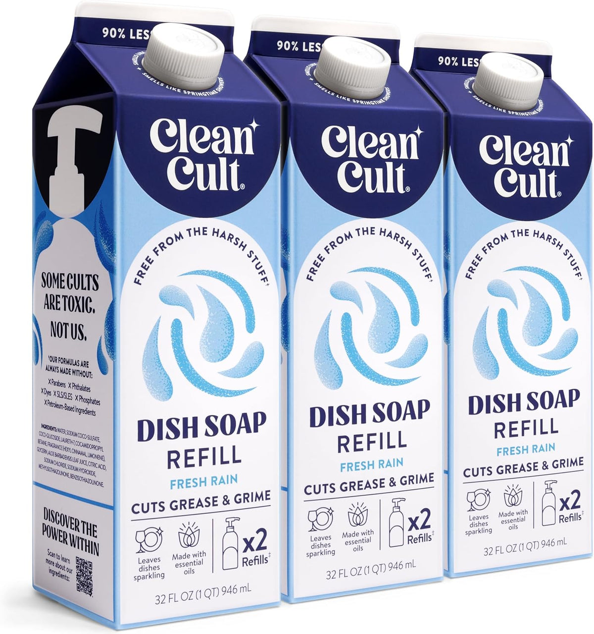 Cleancult Dish Soap Liquid Refill (32oz, 3 Pack) - Plant Based Cleaning Power - Dish Soap that Cuts