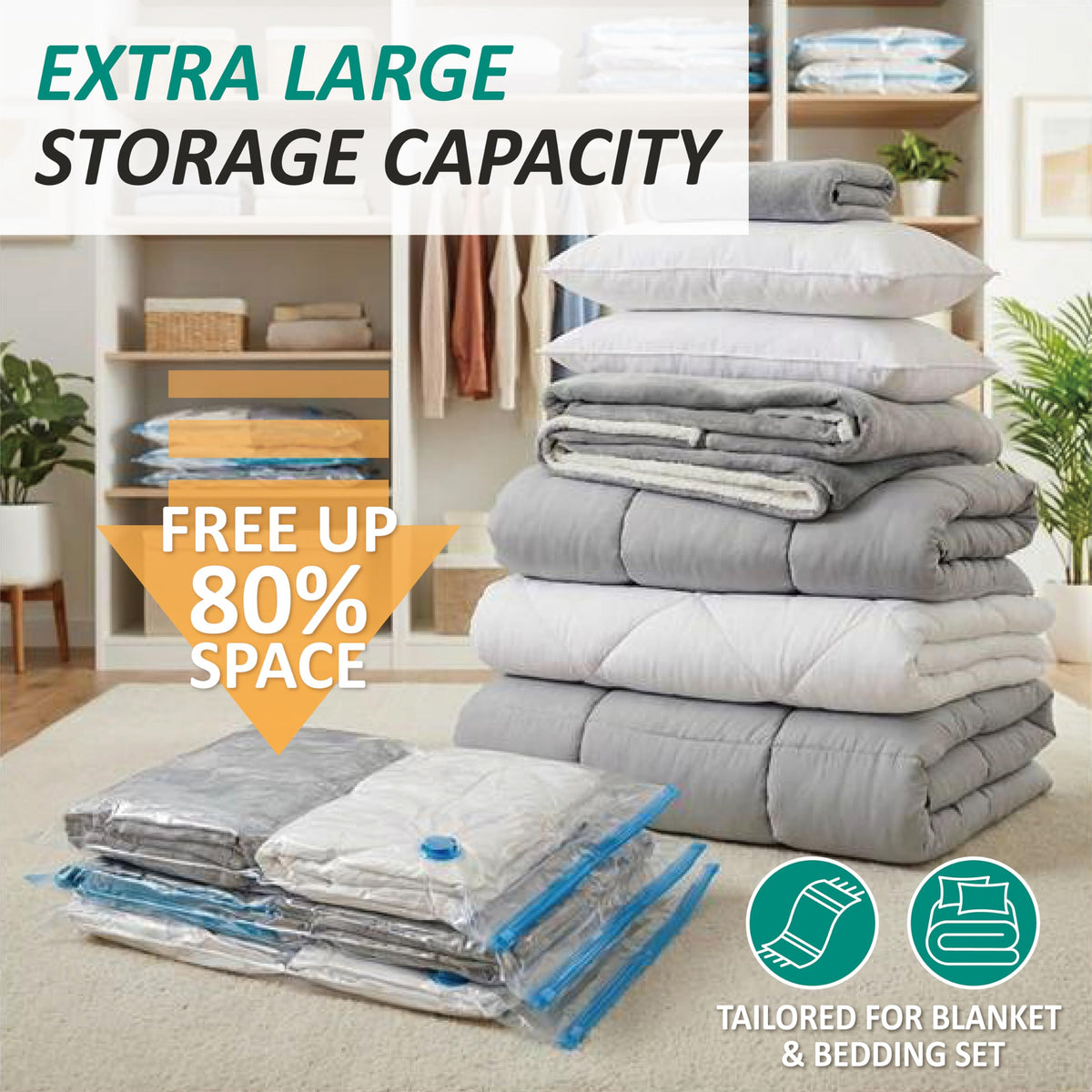 Cozy Essential Vacuum Storage Bags, 80% Compression Vacuum Seal Space Saver Plastic Packaging Bags