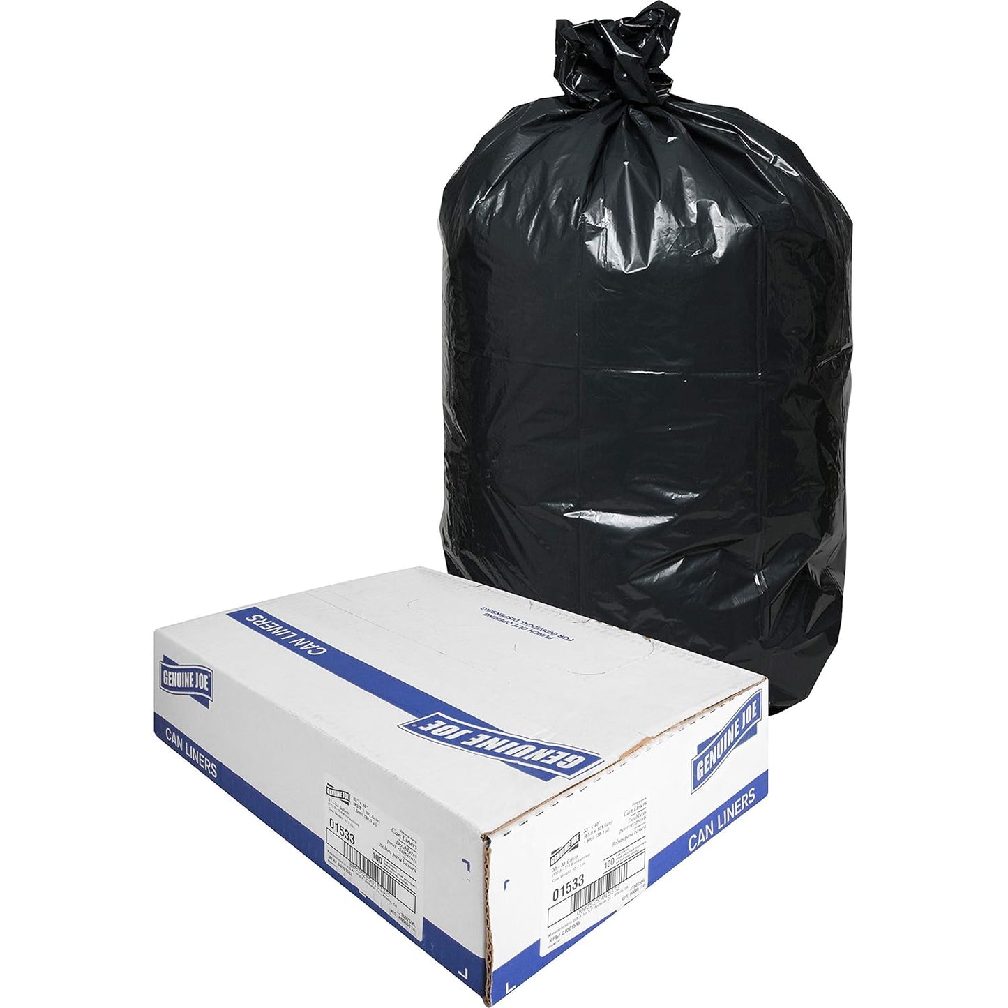 Genuine Joe GJO01533 Heavy Duty Low-Density Puncture Resistant Trash Bag, 33 Gallon Capacity, 1.50
