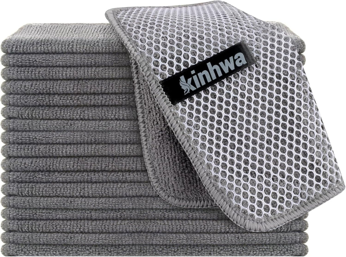 KinHwa Kitchen Washcloths for Dishes Absorbent Microfiber Dish Cloths Quick Dry Dish Rags with Poly