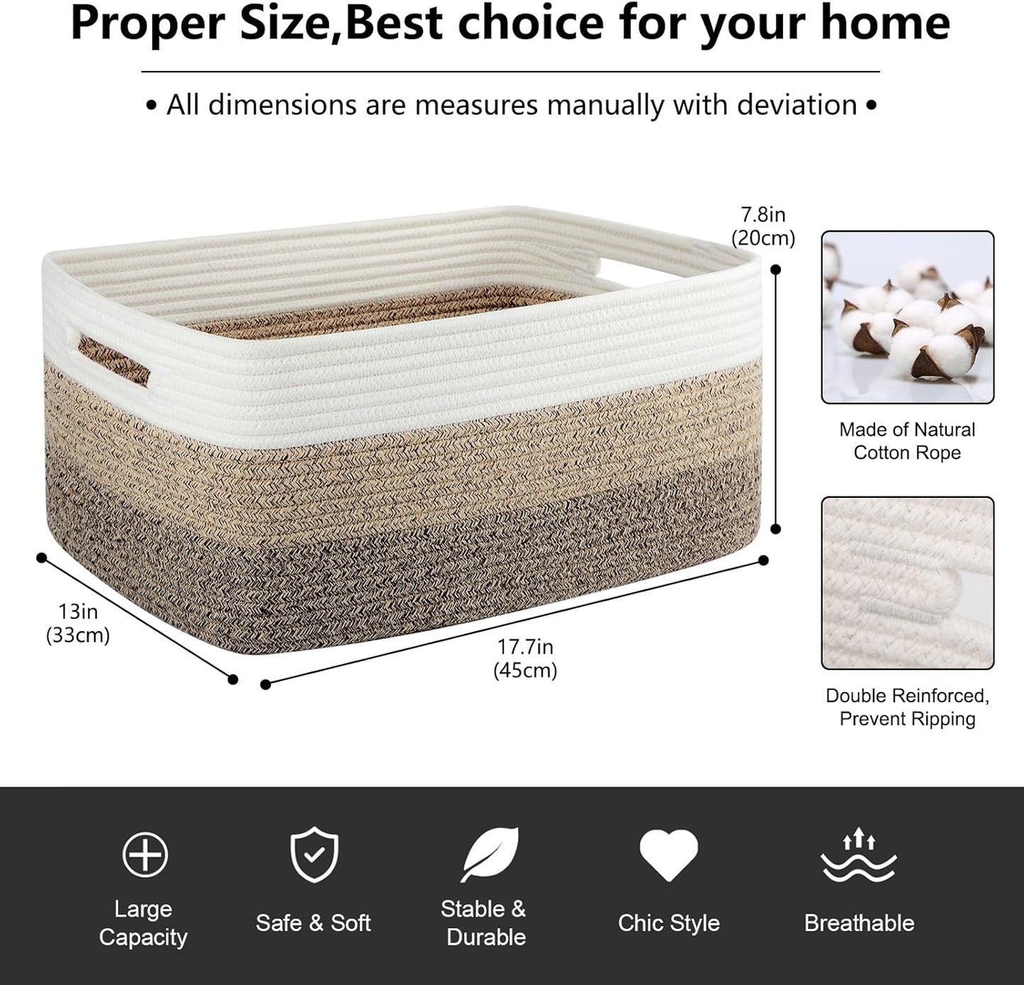 Large Storage Basket for Organizing, Woven Rope Basket for Shelves, Closet Organizer Bins for