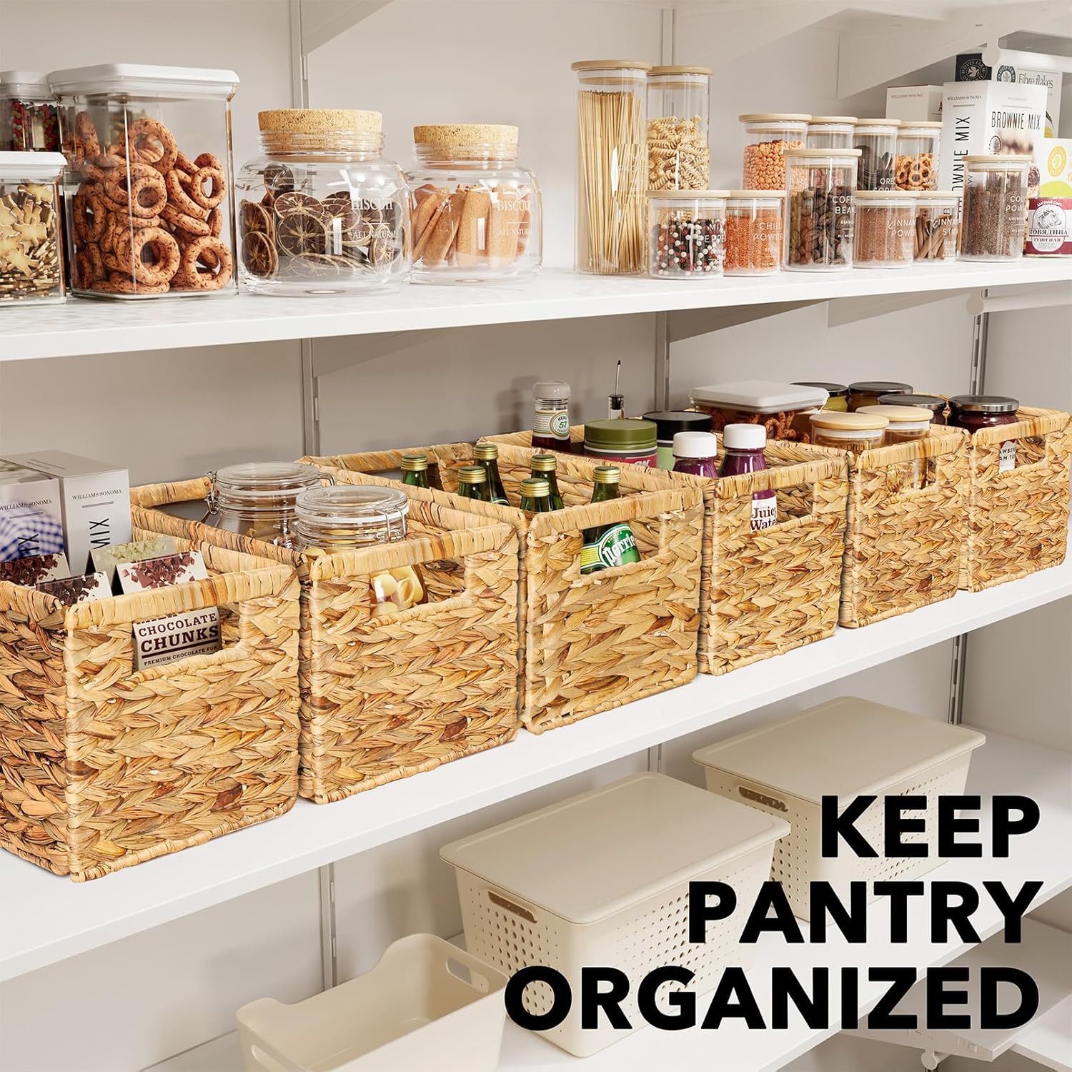 SpaceAid 6 Pack Wicker Basket, Storage Baskets for Organizing, Woven Rattan Basket with Handles for