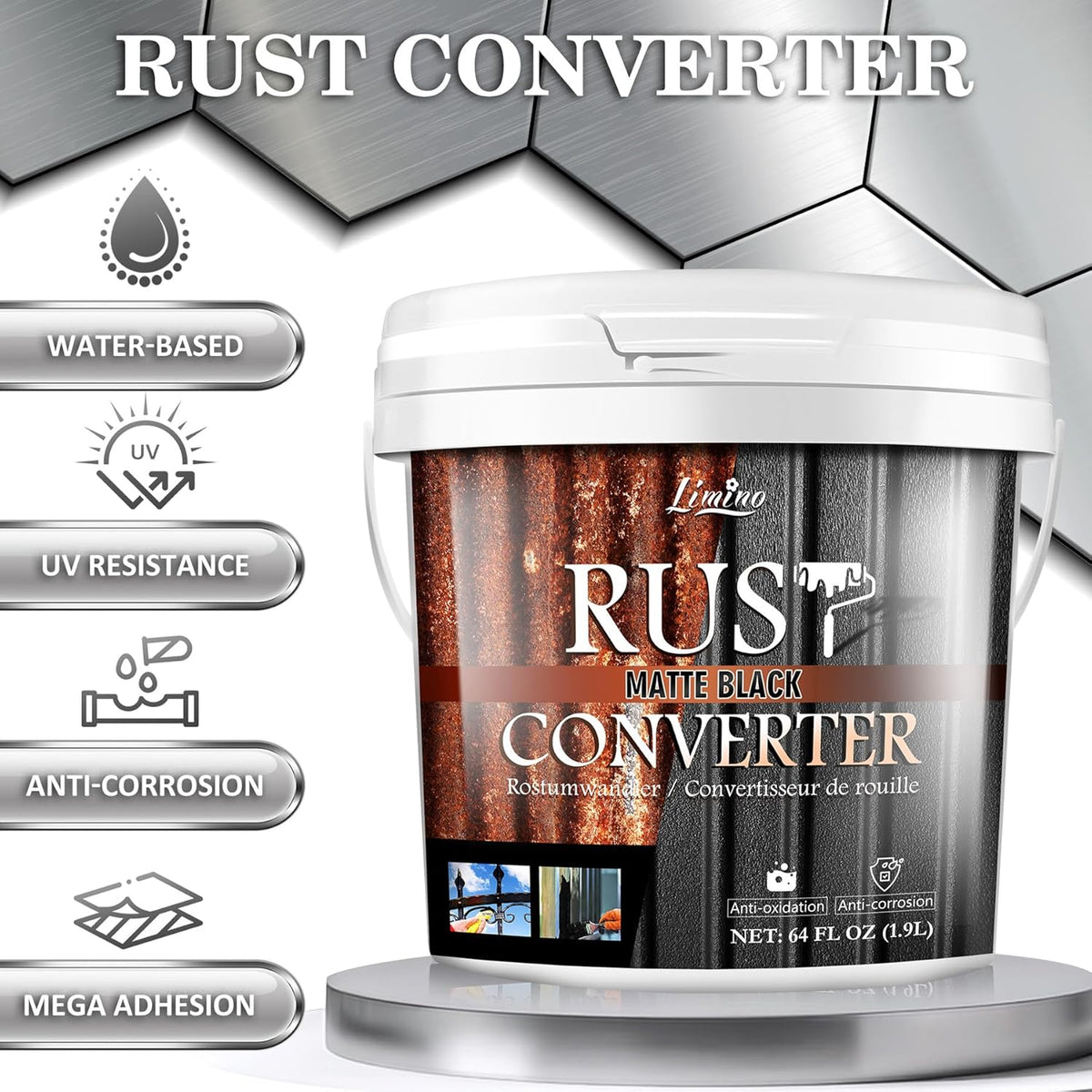 Rust Converter for Metal - Black Metal Primer and Rust Remover, Reformer ＆ Encapsulator