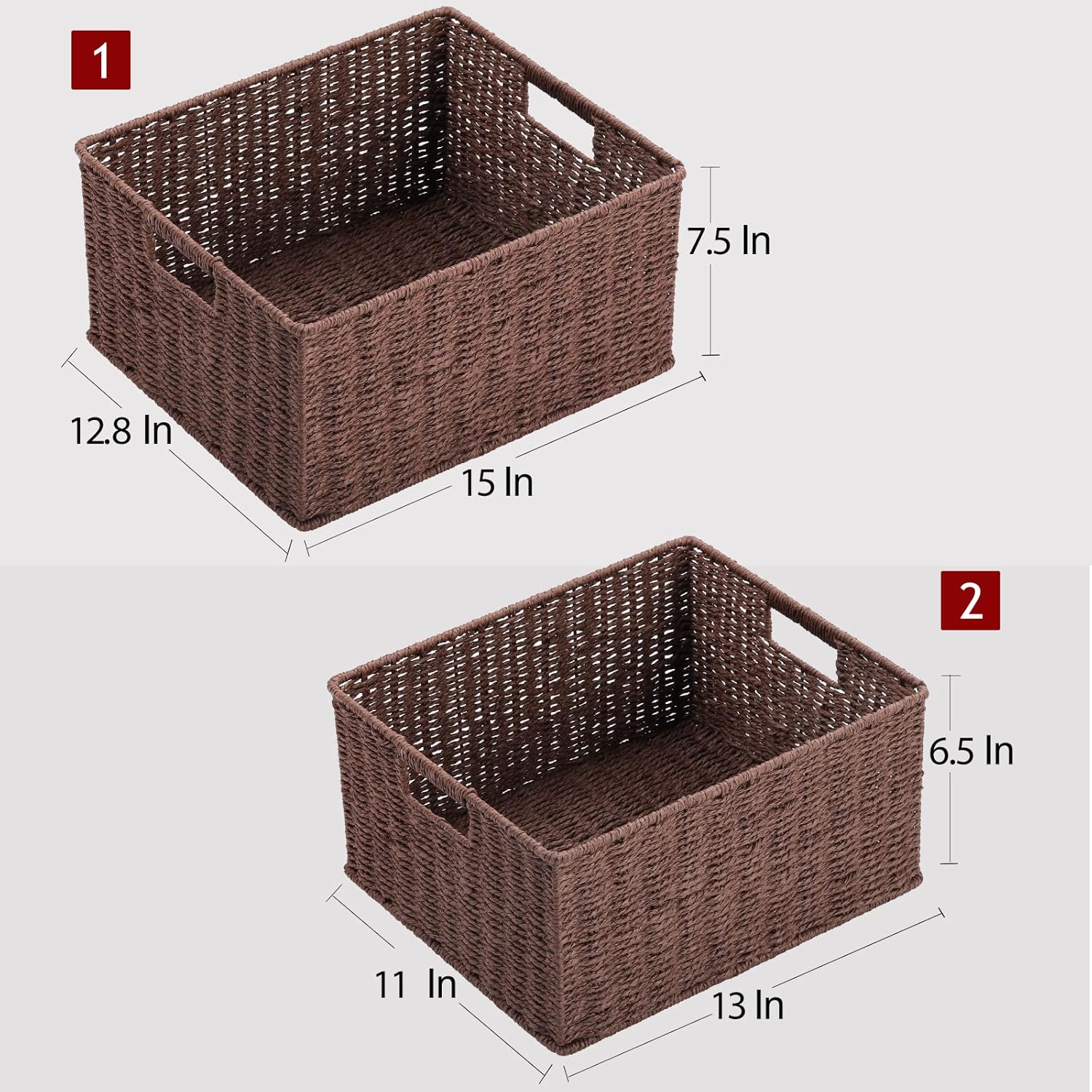 HOONEX Large Woven Storage Baskets, Paper Rope With Sturdy Metal Wire Frame, for Shelves, Set of 2