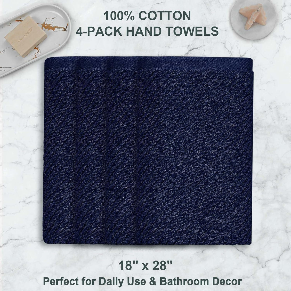 VOOVA & MOVAS Bathroom Hand Towels Set of 4, 18"x 28" - 100% Cotton | Lightweight | Thick | Quick