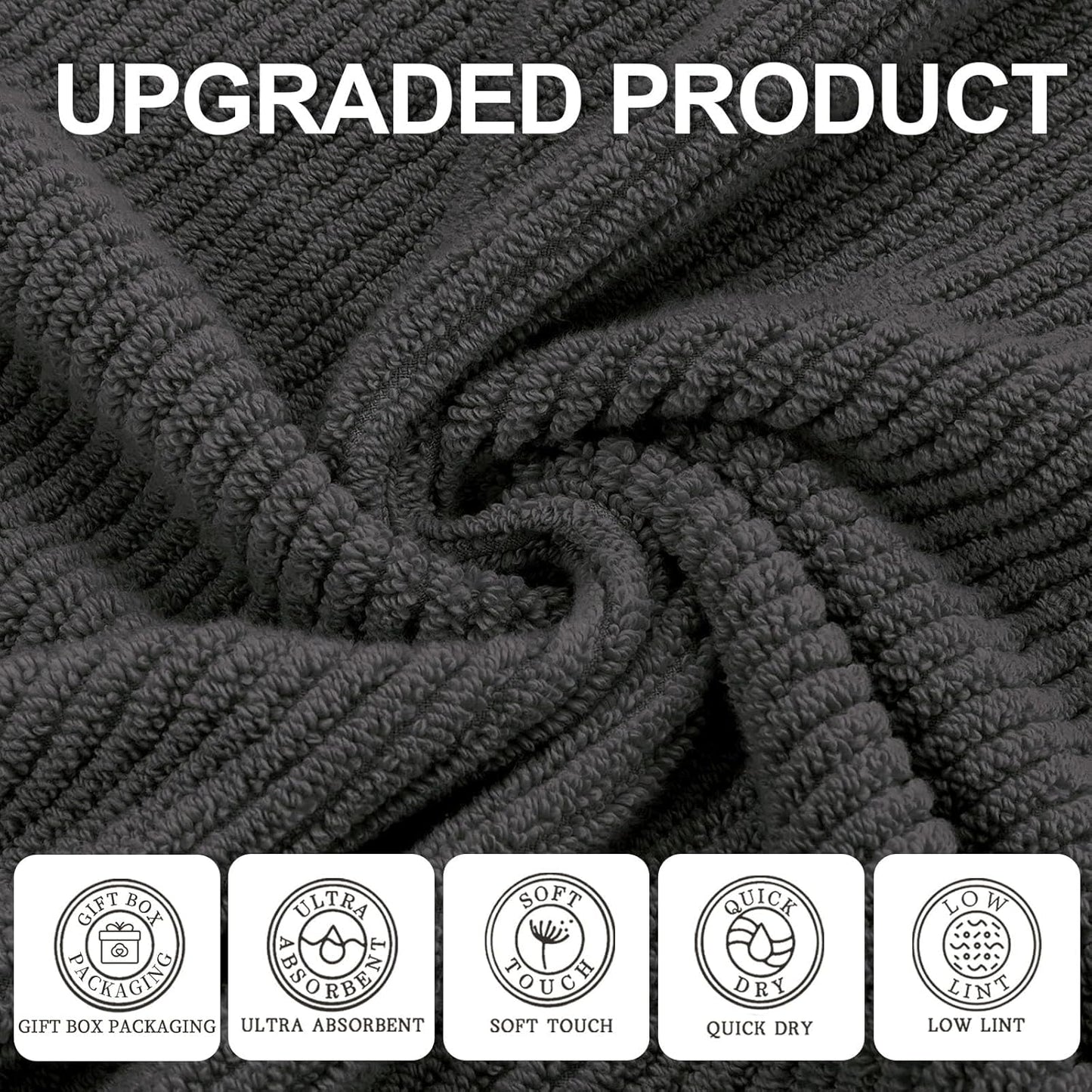 VOOVA & MOVAS Grey Washcloths (6PC, 13"x13") - 100% Cotton | Thick | Quick Dry | Light Weight, 6