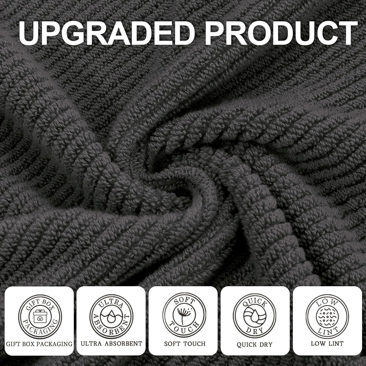 VOOVA & MOVAS Grey Washcloths (6PC, 13"x13") - 100% Cotton | Thick | Quick Dry | Light Weight, 6
