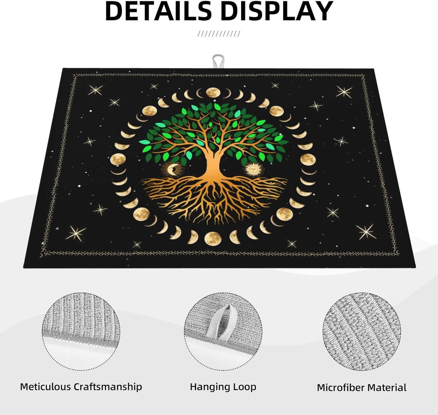 Black Microfiber Dish Drying Mat for Kitchen Counter 18"x24" Ancient Life Tree Decorative Dishes