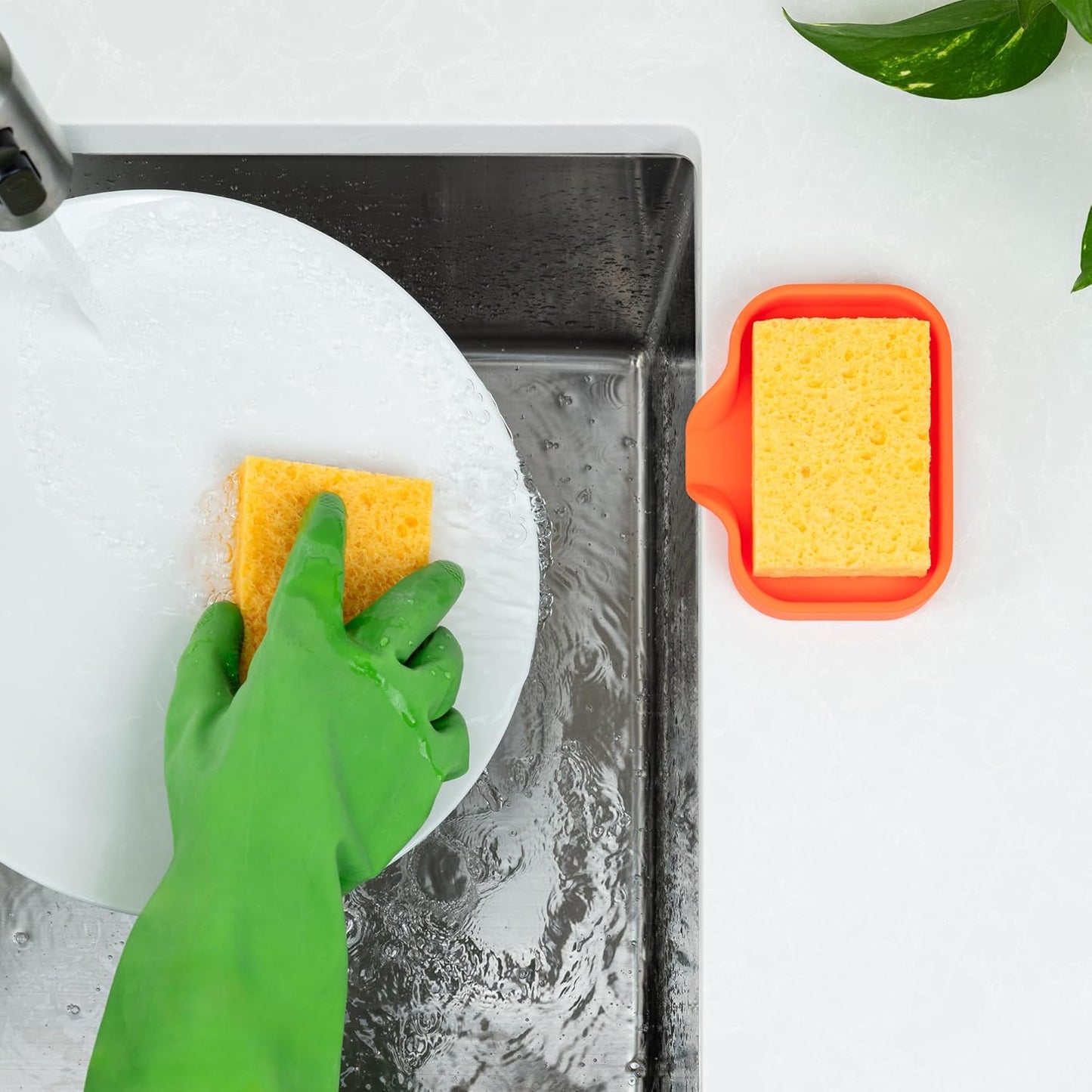 Zulay Kitchen Small Silicone Sponge Holder (4.9x3.3”) – Space-Saving Sink Organizer Tray for
