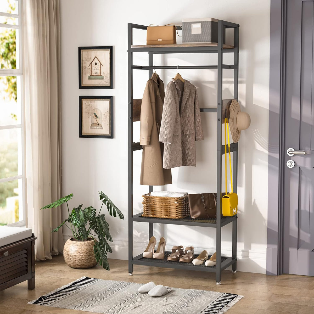 Tribesigns Small Heavy Duty Clothes Rack with Shelf and Hanging Rod, Freestanding Closet Organizer