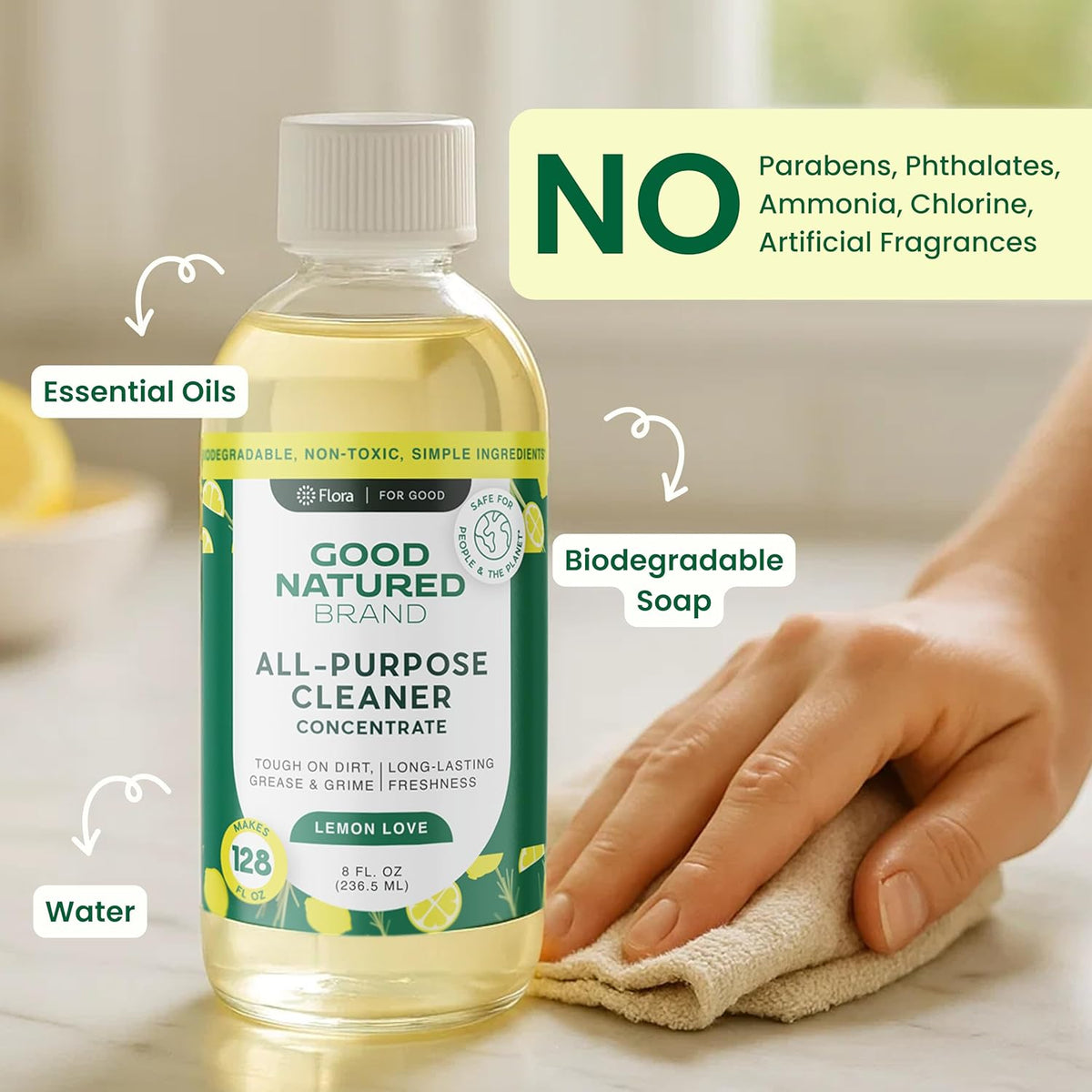 Good Natured Brand All-Purpose Cleaner Concentrate | Multi-Surface Cleaner | Natural Lemon