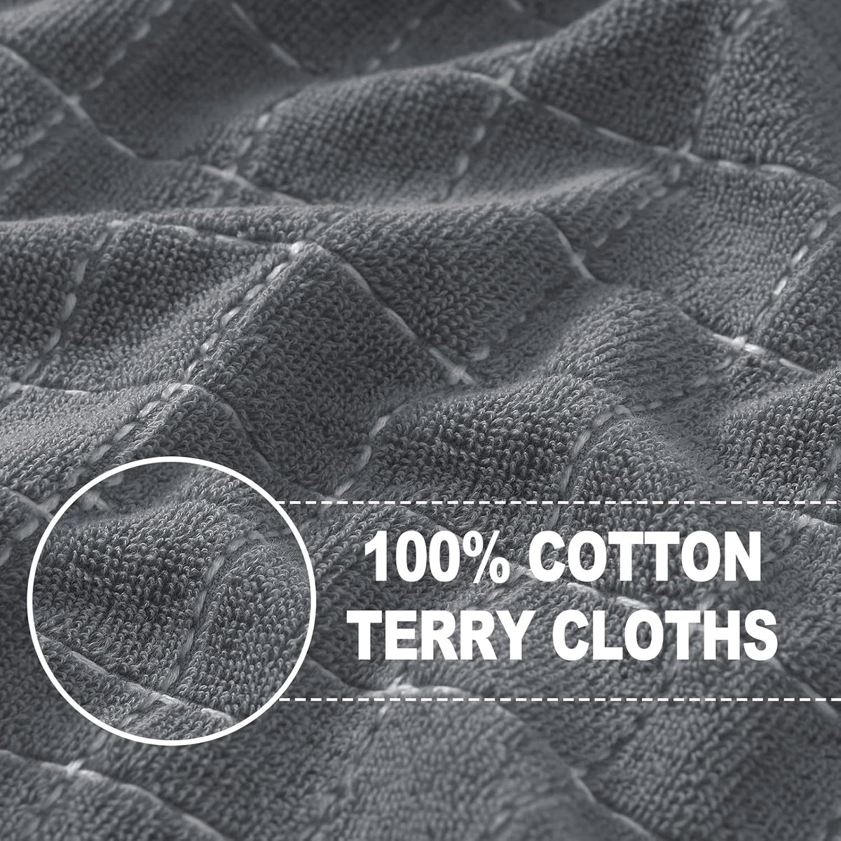 Homaxy 100% Cotton Terry Kitchen Towels(Grey, 13 x 28 inches), Checkered Designed, Soft and Super