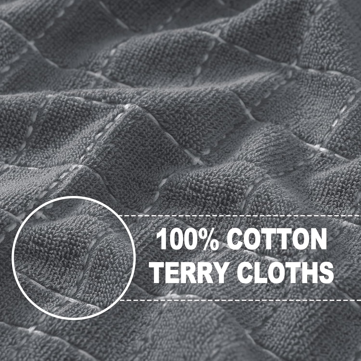 Homaxy 100% Cotton Terry Kitchen Towels(Grey, 13 x 28 inches), Checkered Designed, Soft and Super