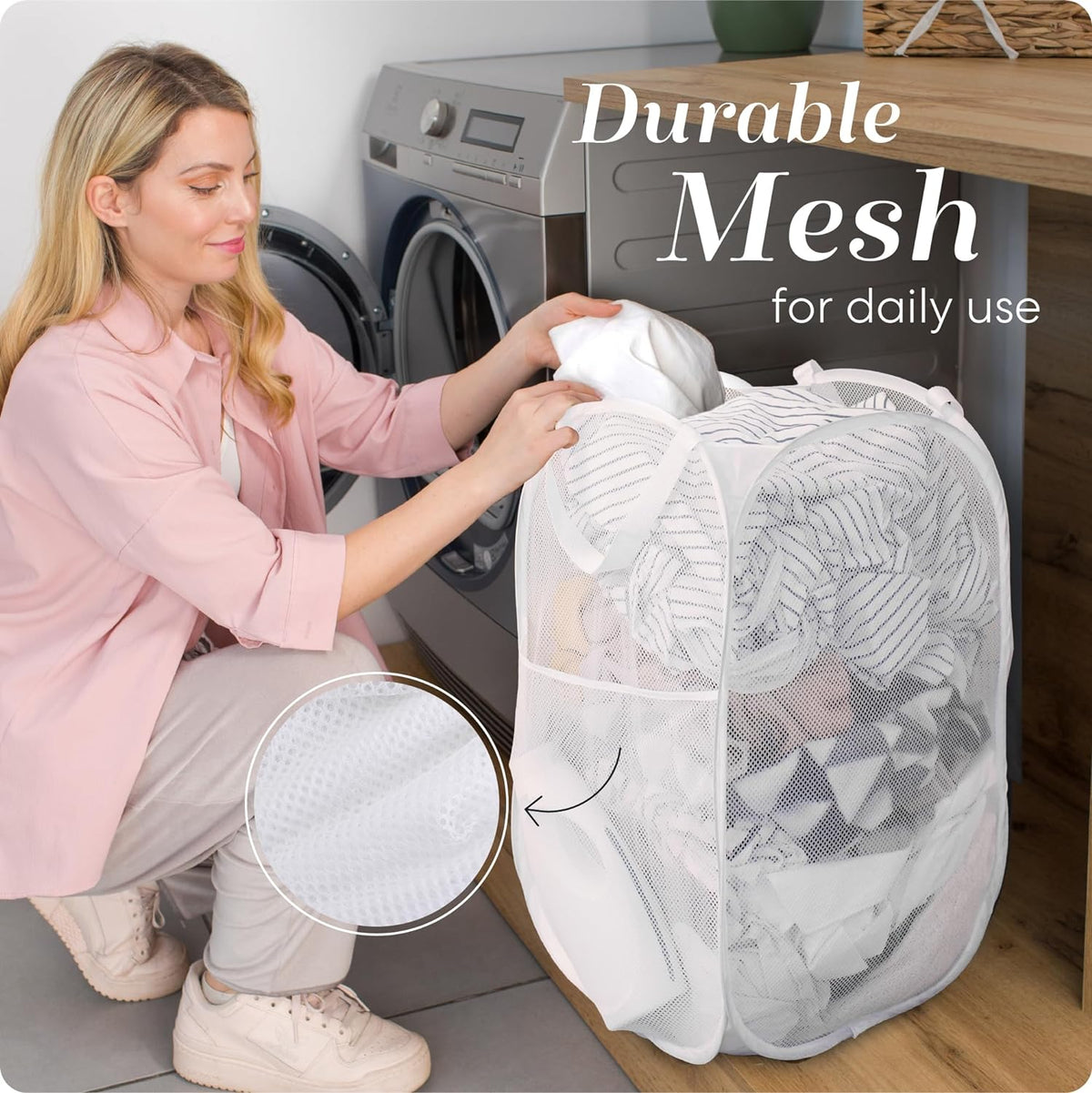 Handy Laundry Collapsible Mesh Pop Up Hamper with Wide Opening and Side Pocket - Breathable