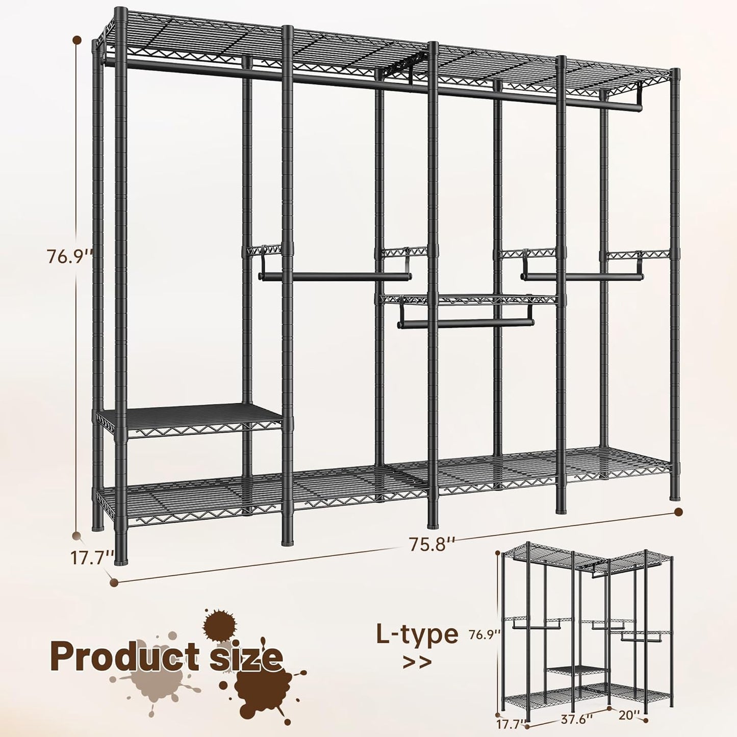 Raybee Clothes Rack Heavy Duty 1100 LBS Capacity Clothing Racks for Hanging Clothes Adjustable