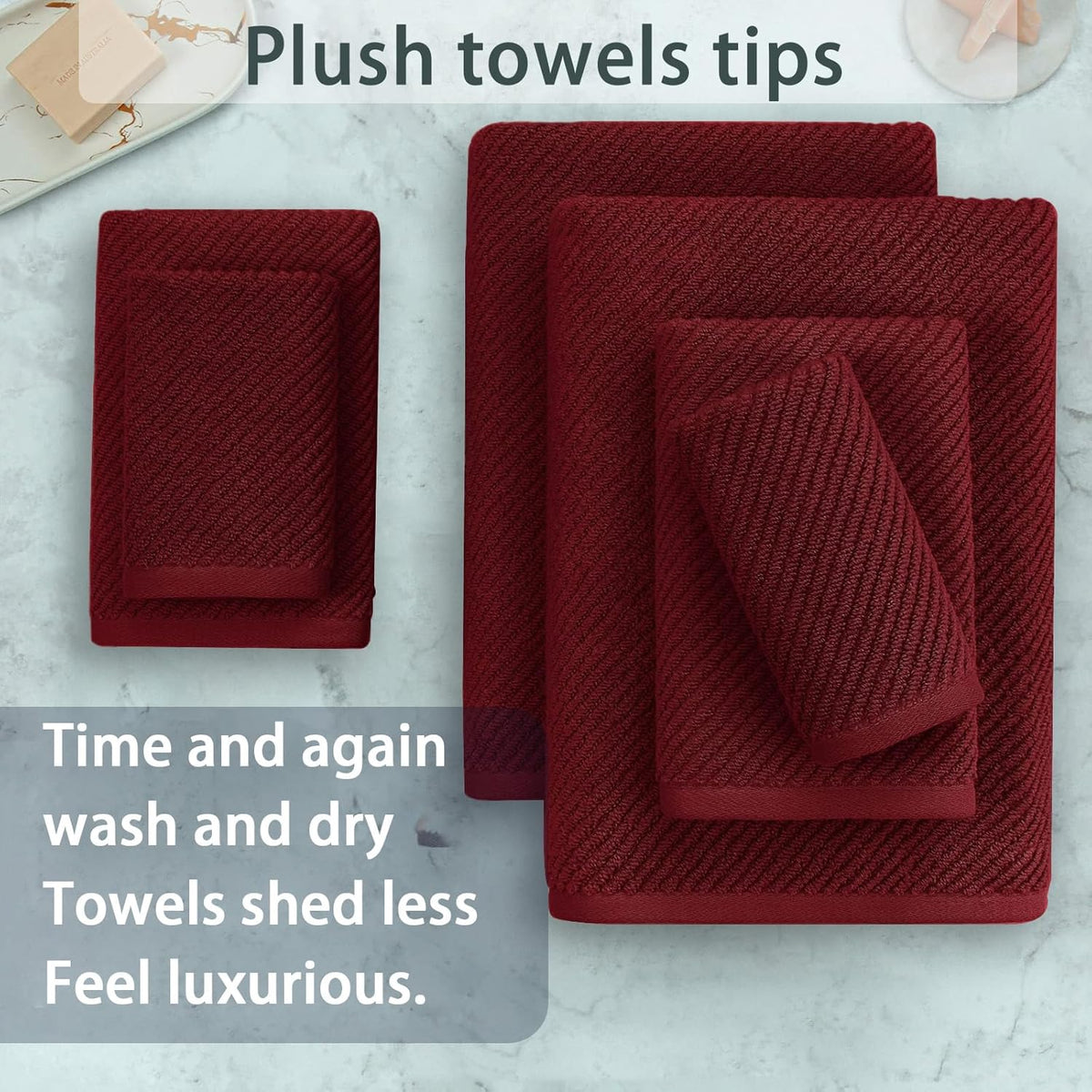 VOOVA & MOVAS Burgundy Towel Set - 100% Cotton | Lightweight | Soft | Quick Dry, 6 Piece Towel