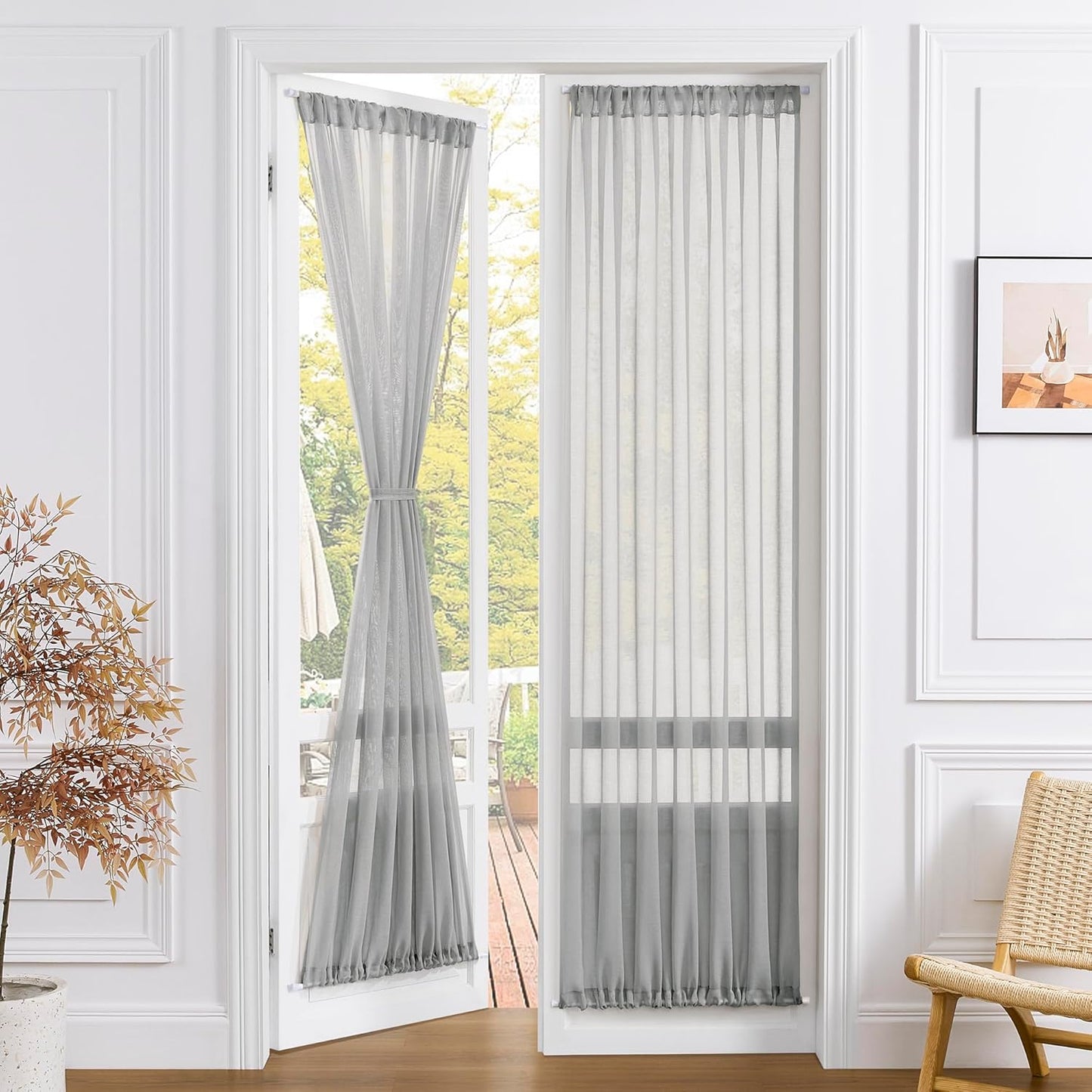Tollpiz Sheer Curtains Closet Linen Textured Curtain Sheers Doorway Light Filtering Voile Patio
