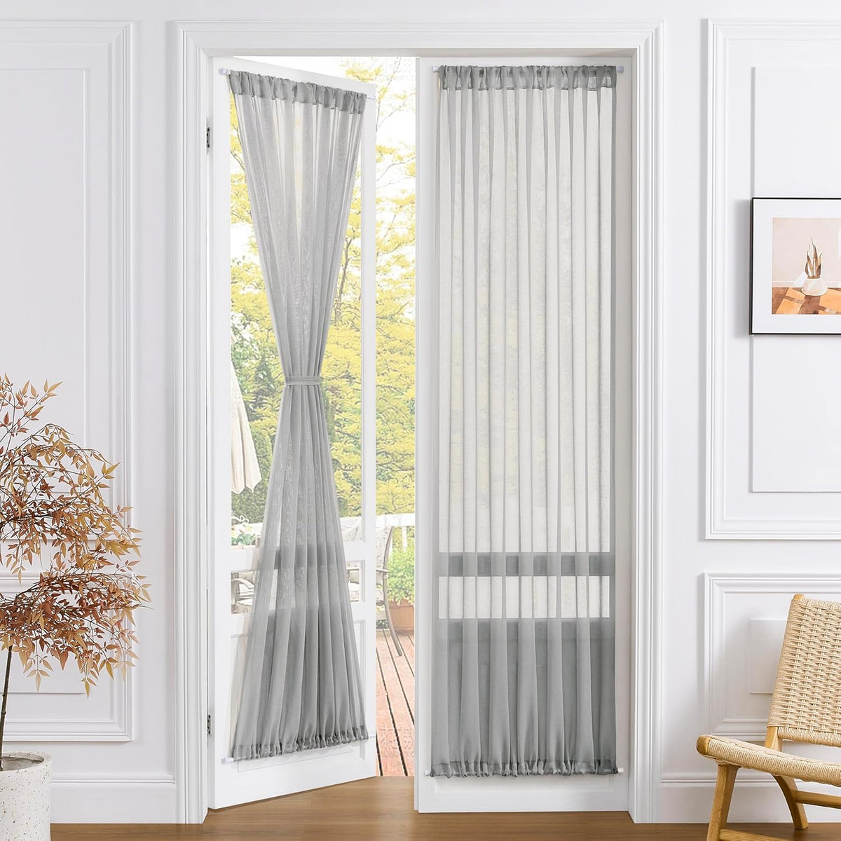 Tollpiz Sheer Curtains Closet Linen Textured Curtain Sheers Doorway Light Filtering Voile Patio