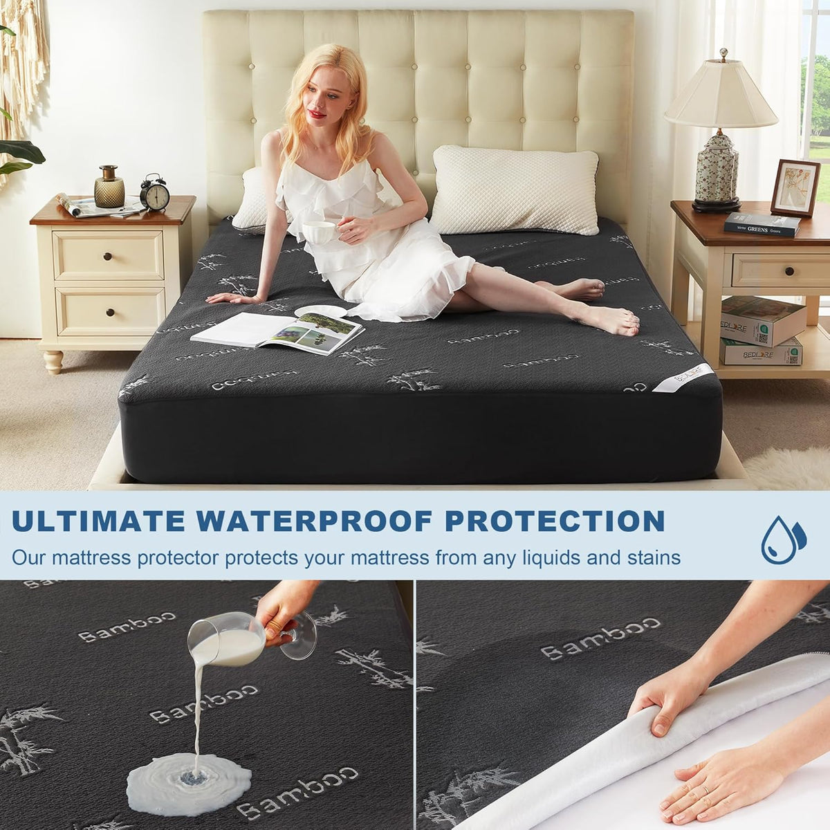 BEDLORE Queen Size Mattress Protector Waterproof, Mattress Pad Fitted 6-18 Inch Deep Pocket, 3D Air