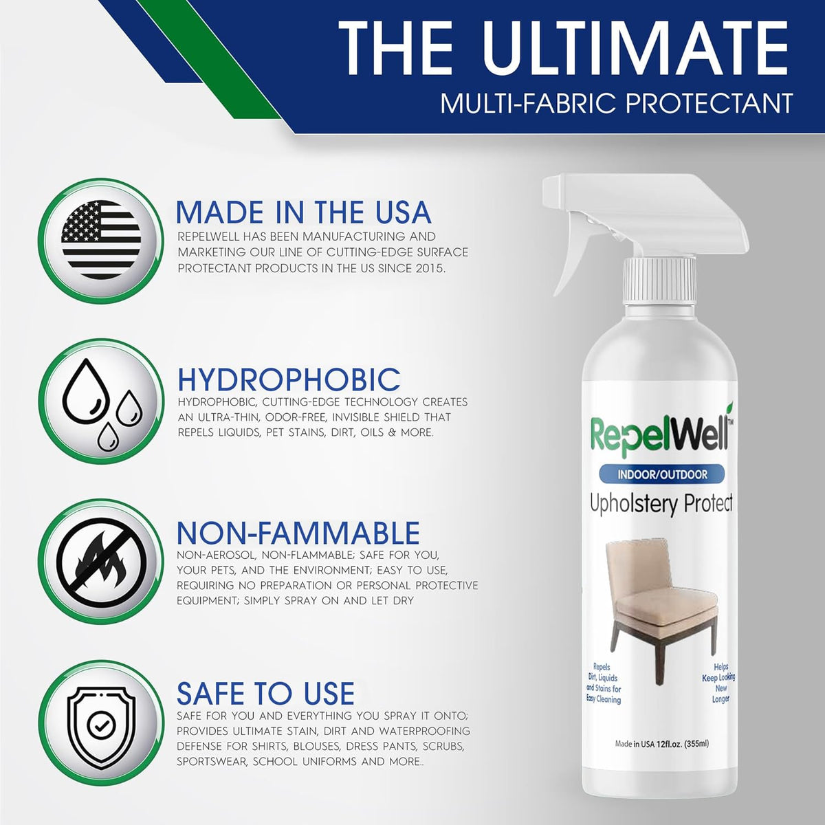 Upholstery Protect Stain & Water Repellent Spray (12oz) Eco-Friendly, Pet-Safe Spray Keeps Your