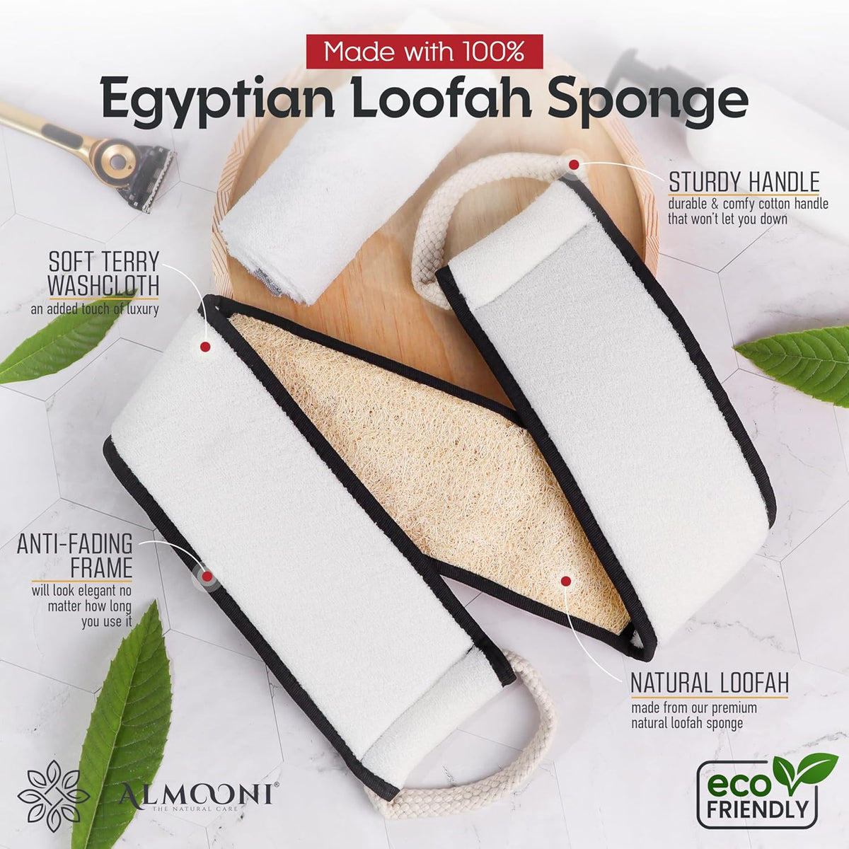 Sturdy Natural Loofah Back Scrubber for Shower for Men, Egyptian Loofah Body Scrubber Exfoliator