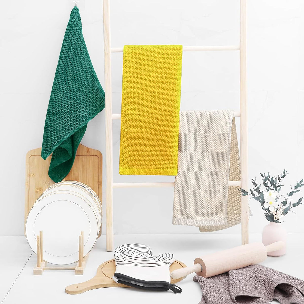 Homaxy 100% Cotton Waffle Weave Kitchen Dish Towels, Ultra Soft Absorbent Quick Drying Cleaning