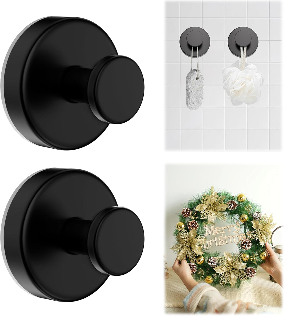 Suction Cup Hooks for Shower,Removable No Drill Towel Hooks,Upgraded 15 lbs Strong Suction hooks