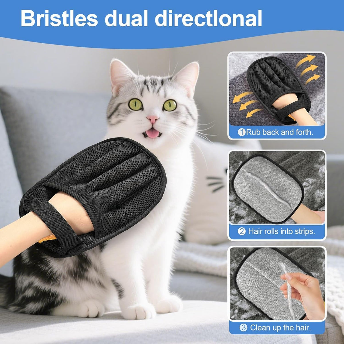 Pet Hair Removal Glove for Cats & Dogs, Upgraded Five-Finger Electrostatic Pet Hair Gloves
