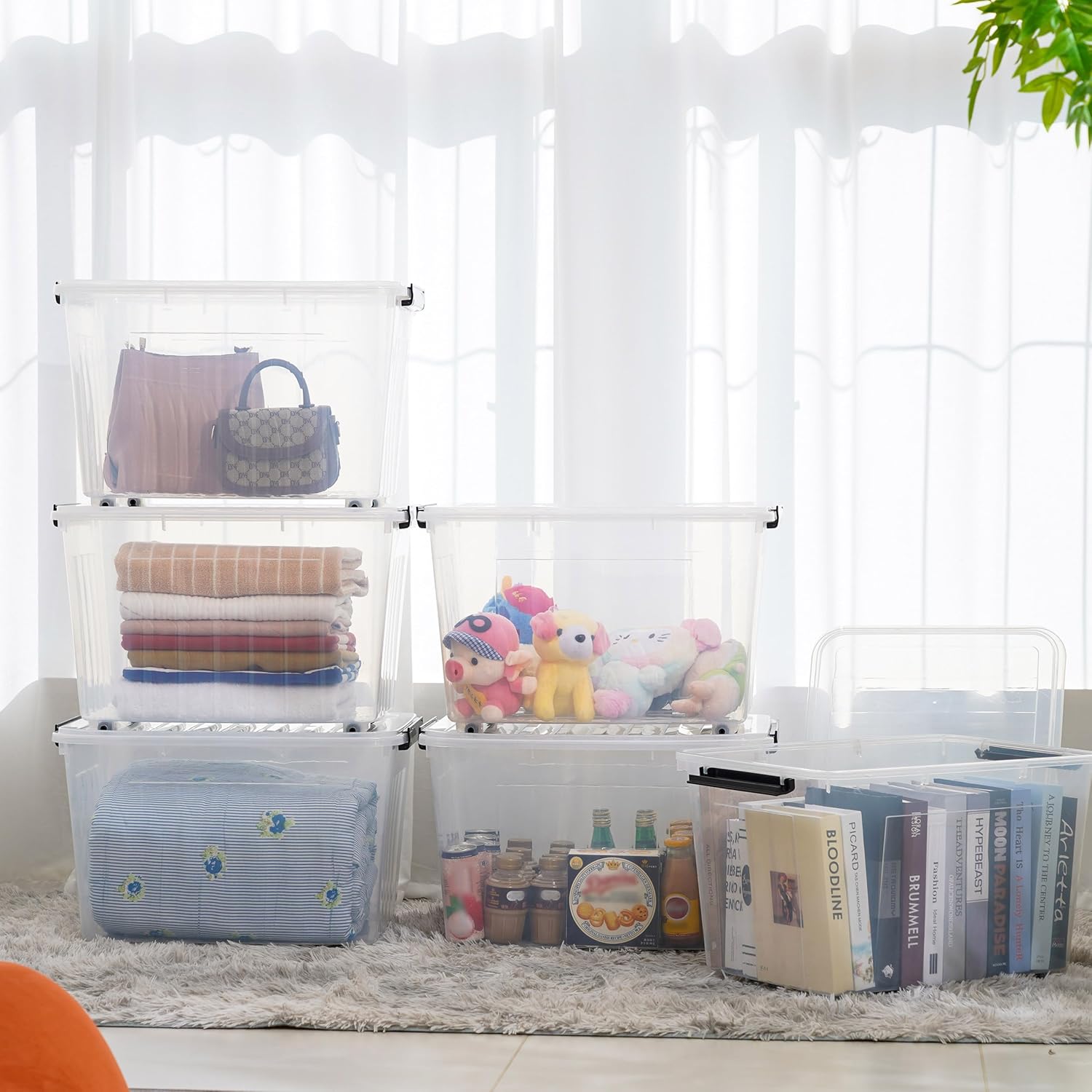 Citylife 82 QT Clear Plastic Storage Bins with Lids Stackable and Nestable Storage Boxes with Lids