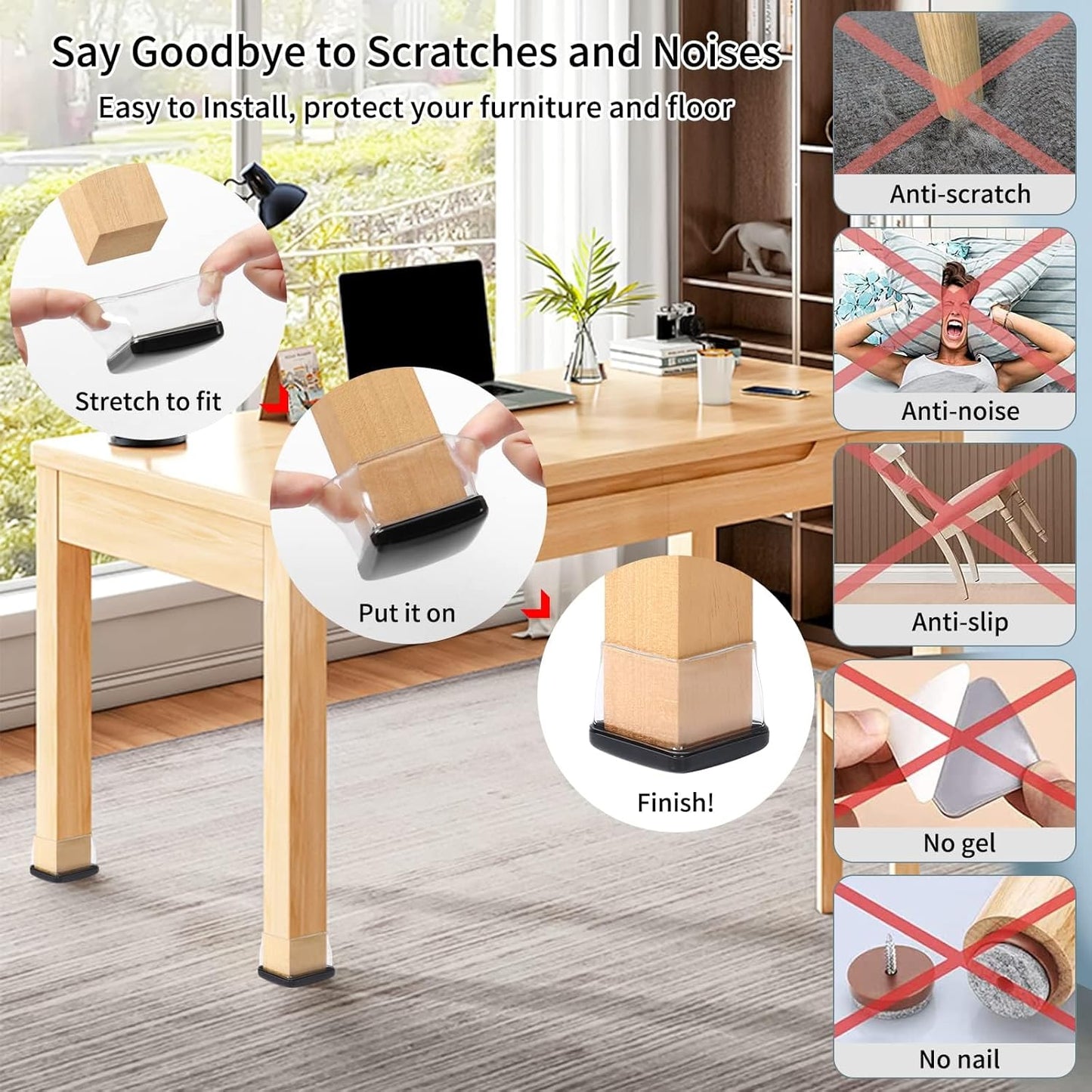 Ezprotekt 8 Pcs Large Clear Chair Leg Sliders for Carpet, Square Teflon Furniture Glides Pads Caps