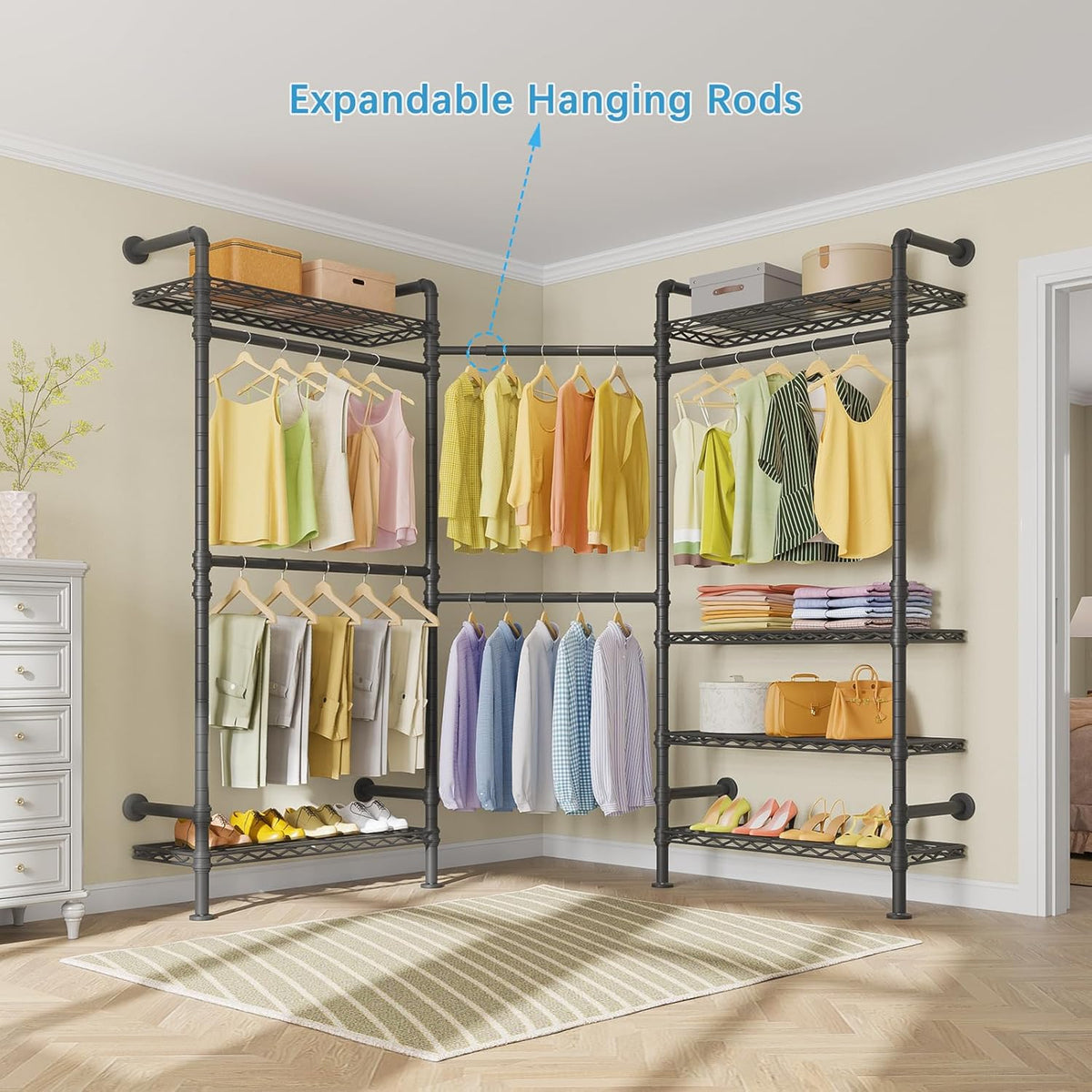 Timate F3 Garment Rack Heavy Duty Clothes Rack for Hanging Clothes, Expandable Industrial Pipe Wall